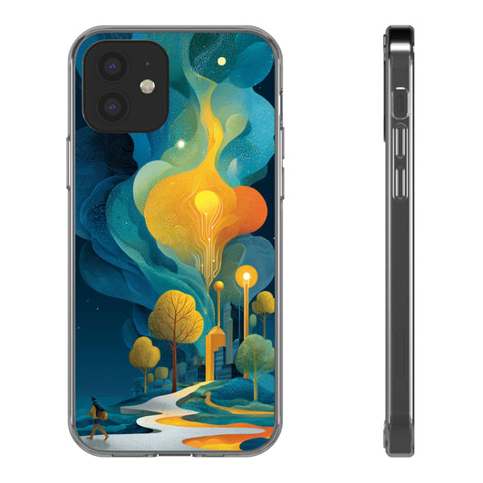 Electric City Forest Phone Case – Glowing Urban Jungle with Vibrant Nature Fusion