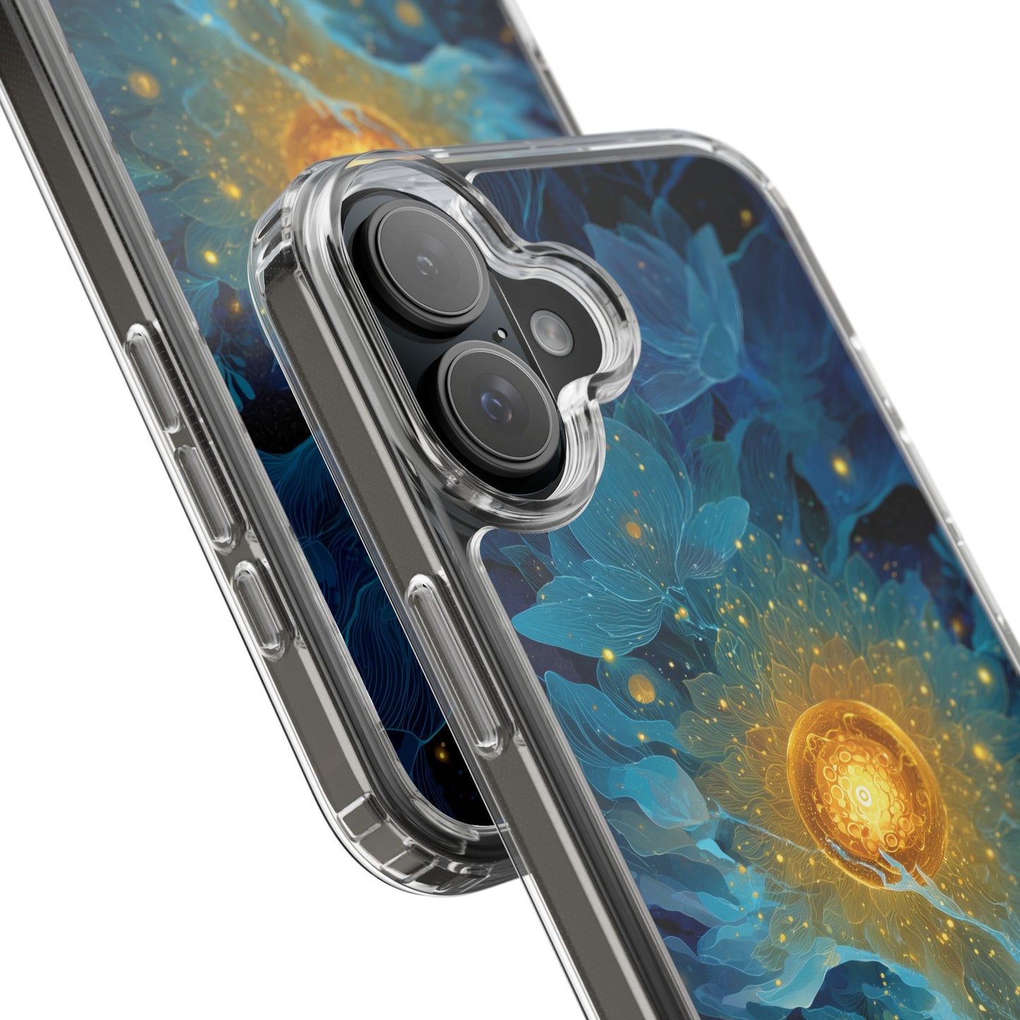 Celestial Nocturnal Bloom Clear Phone Case - Protective, Artistic Design for Nature Lovers