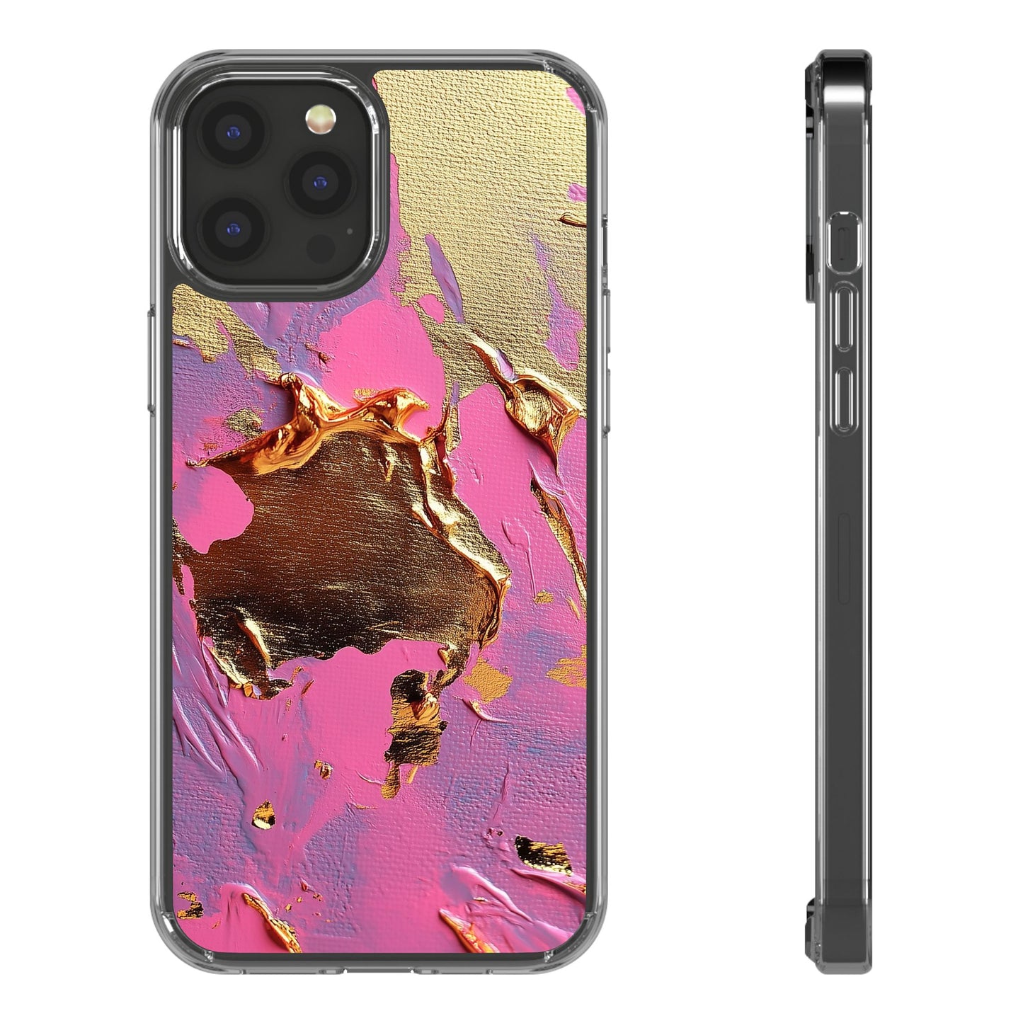 Artistic Clear iPhone Case - Gold and Pink Camo Abstract Design