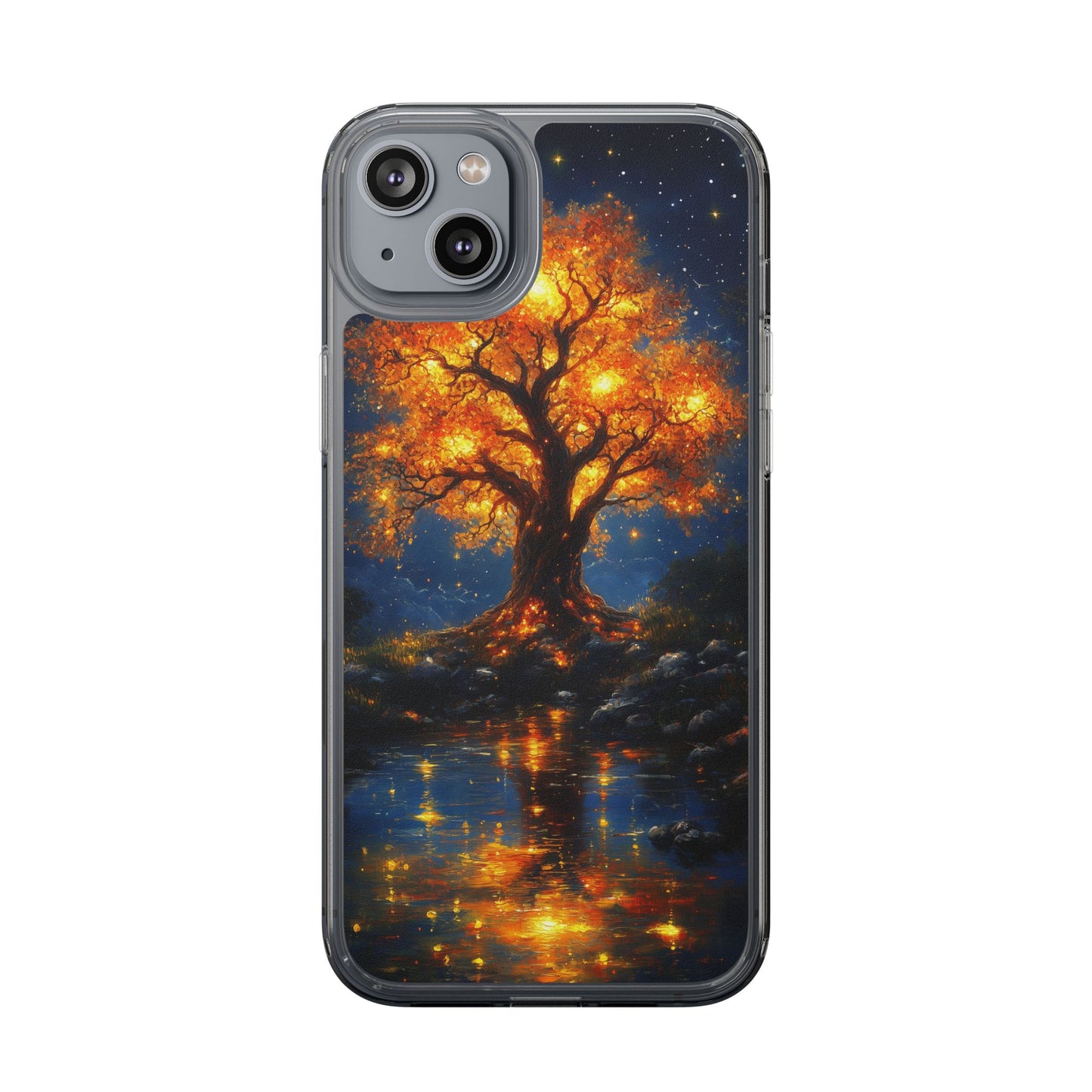 Nocturnal Illumination Tree Phone Case - Clear iPhone Cover with Glowing Autumn Design