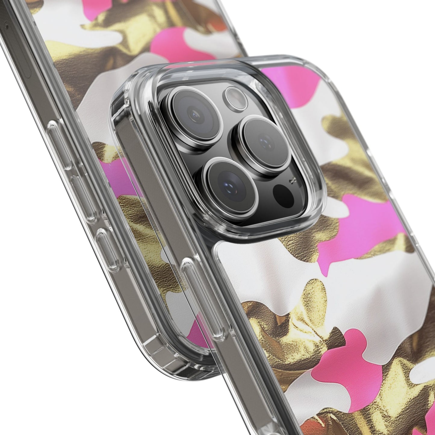 Gold and Pink Camo Phone Case – Stylish Clear Protective Design
