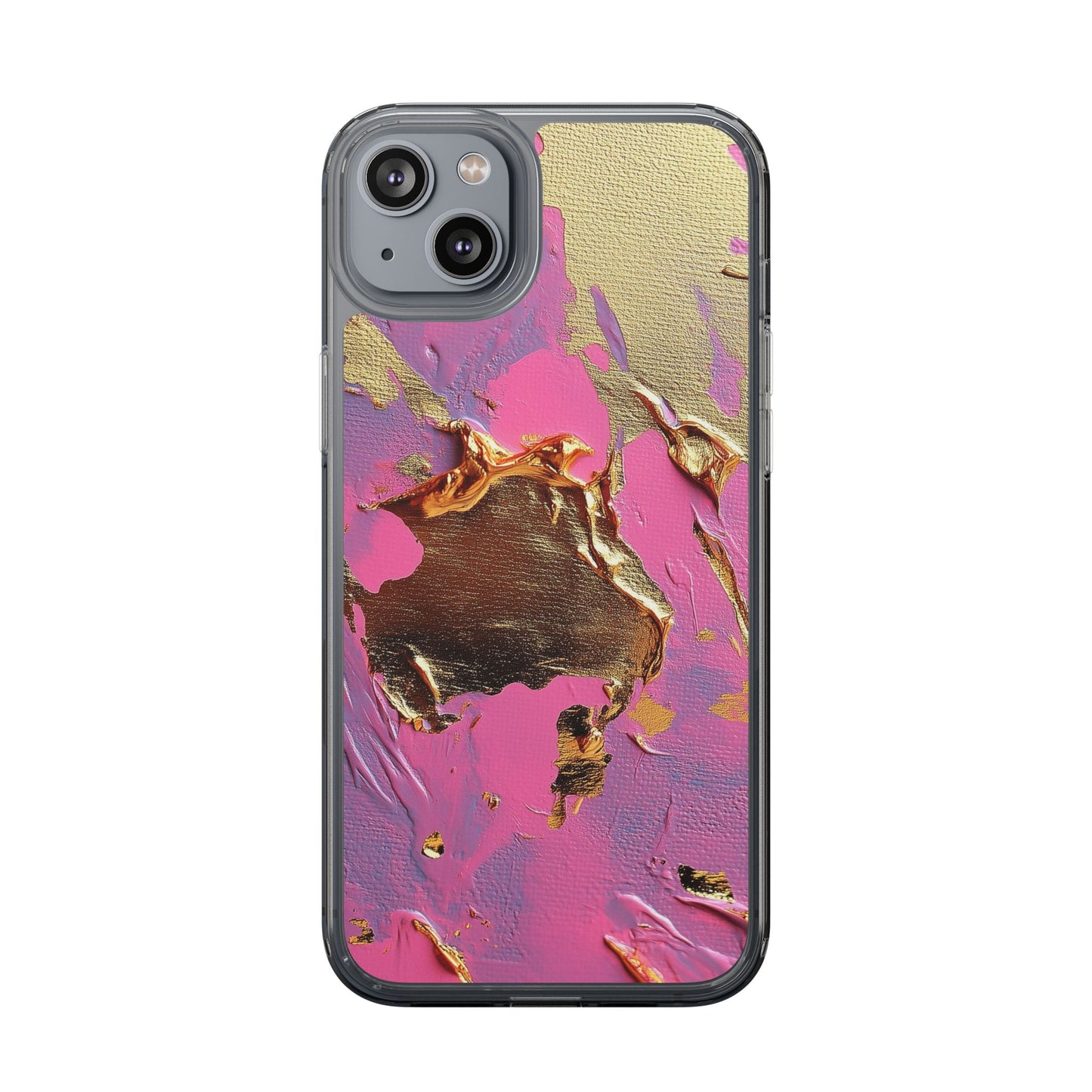 Artistic Clear iPhone Case - Gold and Pink Camo Abstract Design