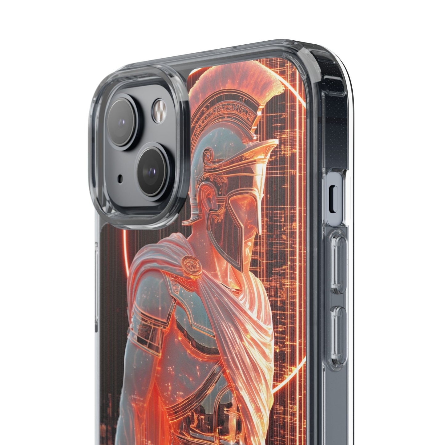 Mythical Ares Neon Warrior - Clear iPhone Case with Glowing Design