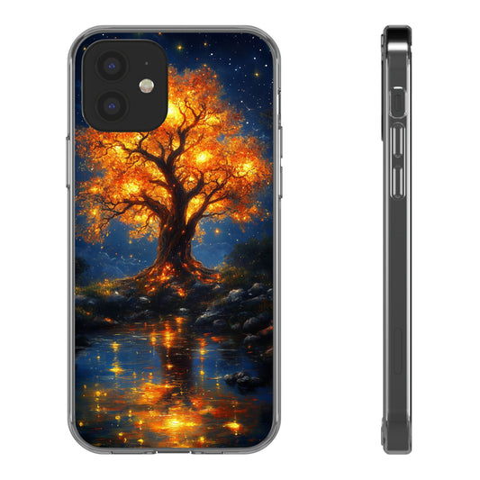 Nocturnal Illumination Tree Phone Case - Clear iPhone Cover with Glowing Autumn Design