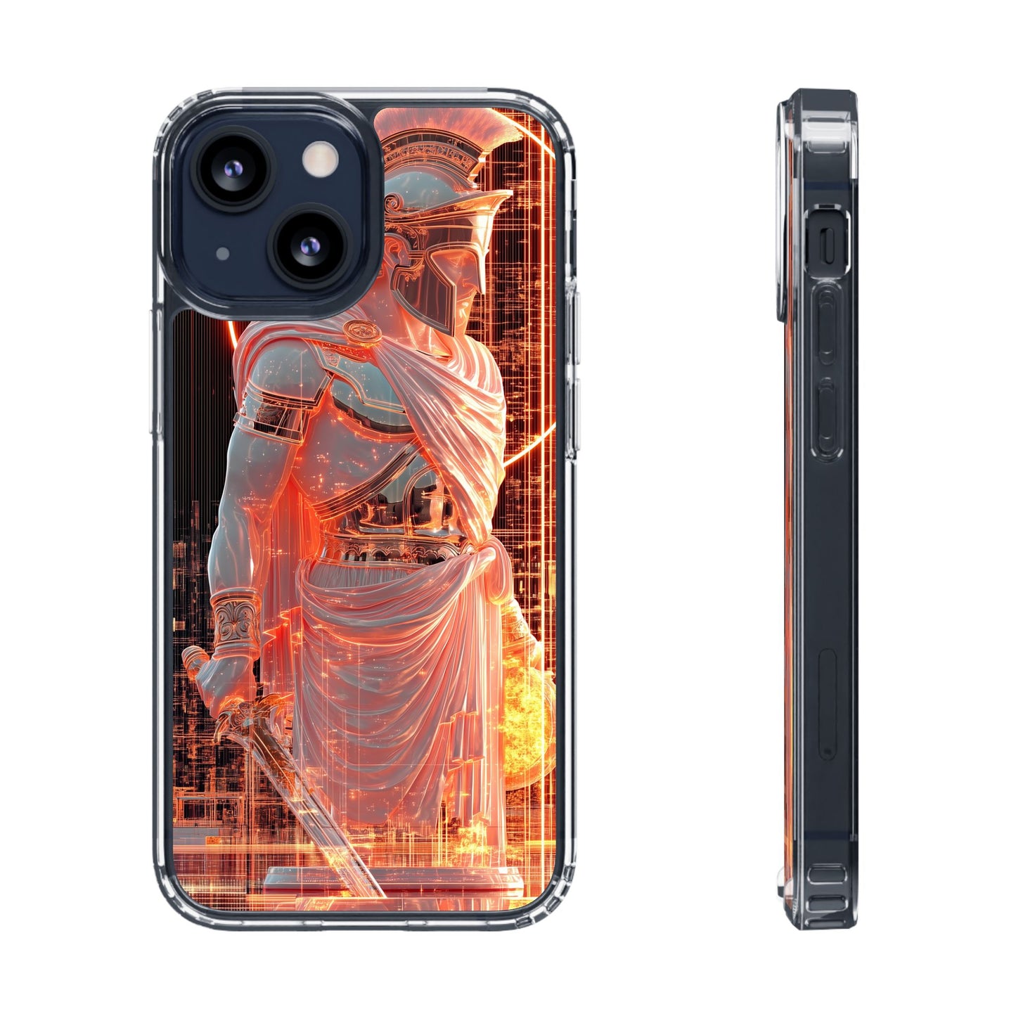 Mythical Ares Neon Warrior - Clear iPhone Case with Glowing Design