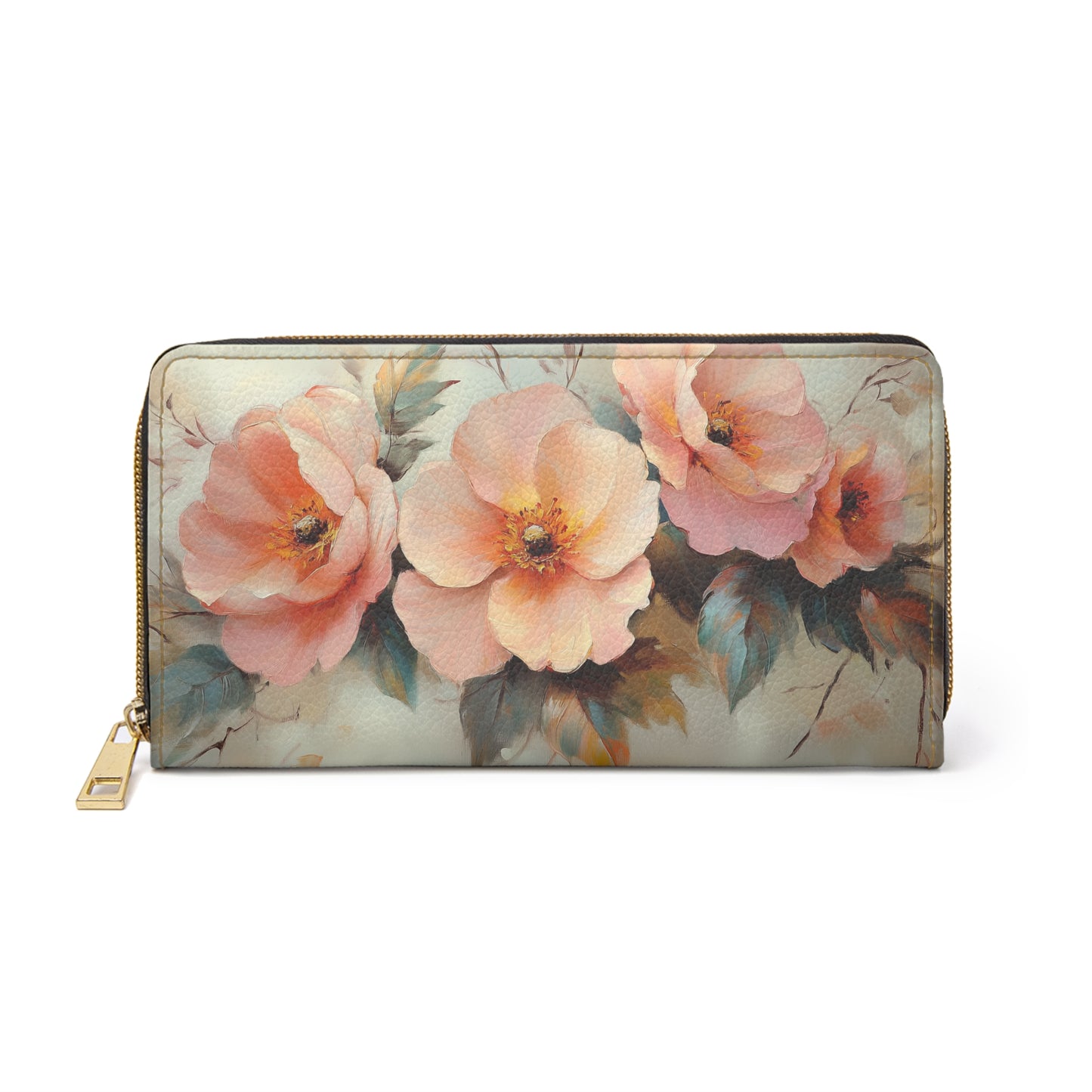 Soft Bloom Elegance – Pink Flower Oil Painting Cell Phone Clutch Wallet