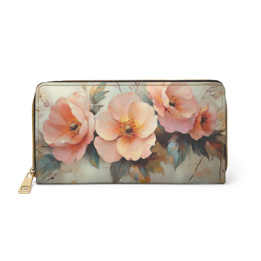 Soft Bloom Elegance – Pink Flower Oil Painting Cell Phone Clutch Wallet