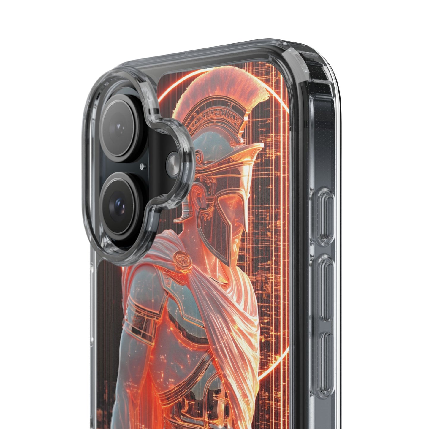 Mythical Ares Neon Warrior - Clear iPhone Case with Glowing Design