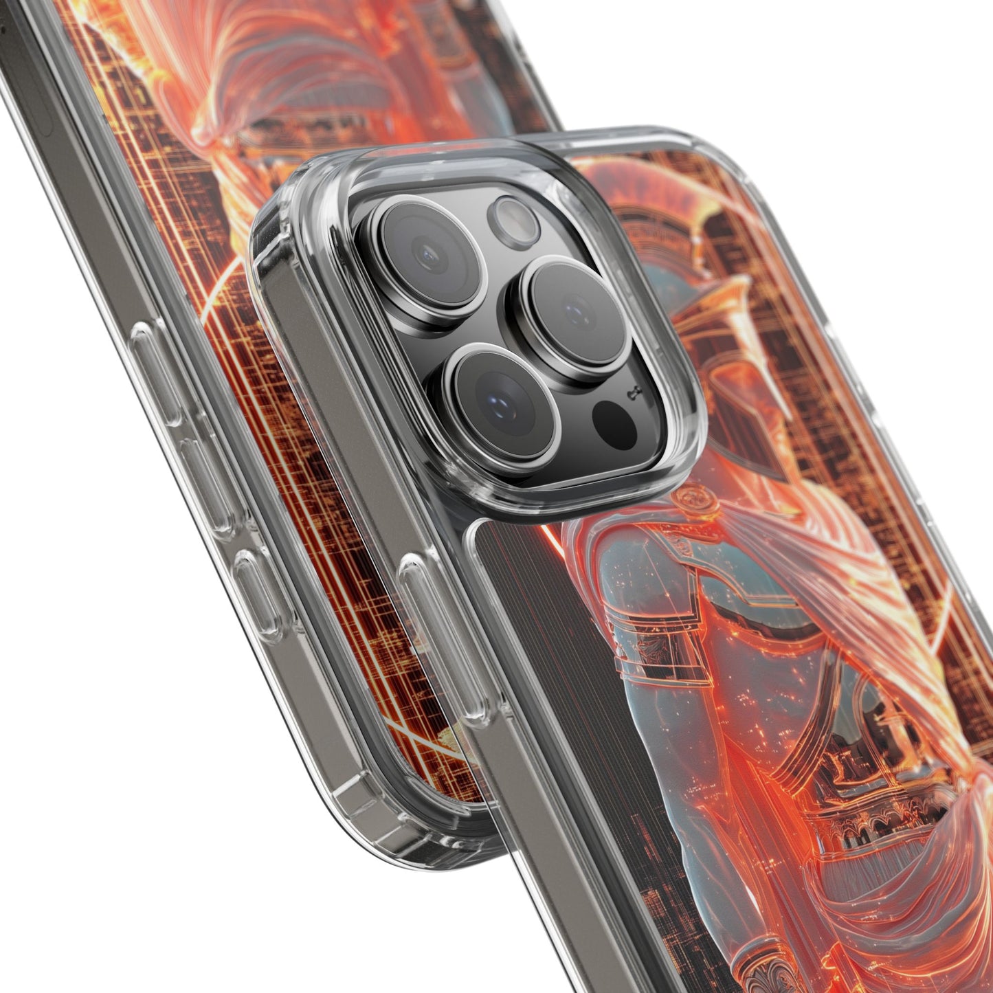 Mythical Ares Neon Warrior - Clear iPhone Case with Glowing Design