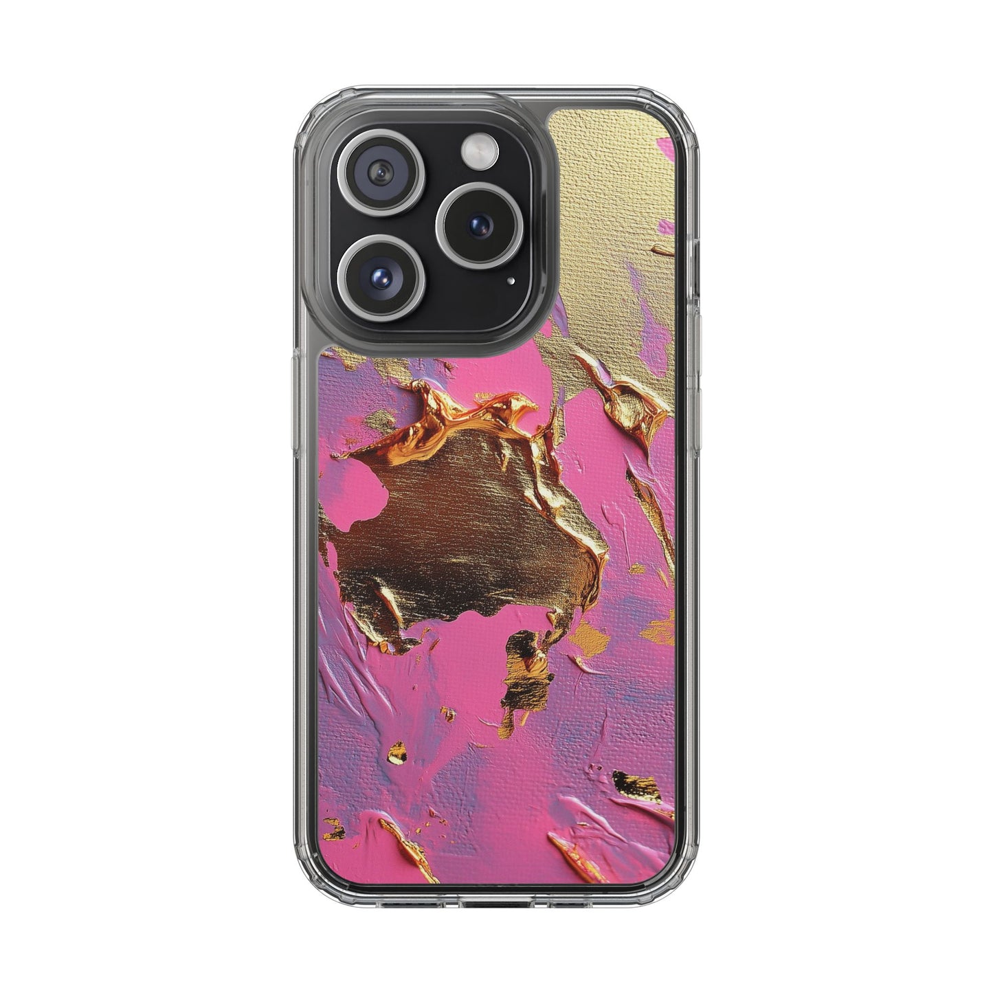 Artistic Clear iPhone Case - Gold and Pink Camo Abstract Design