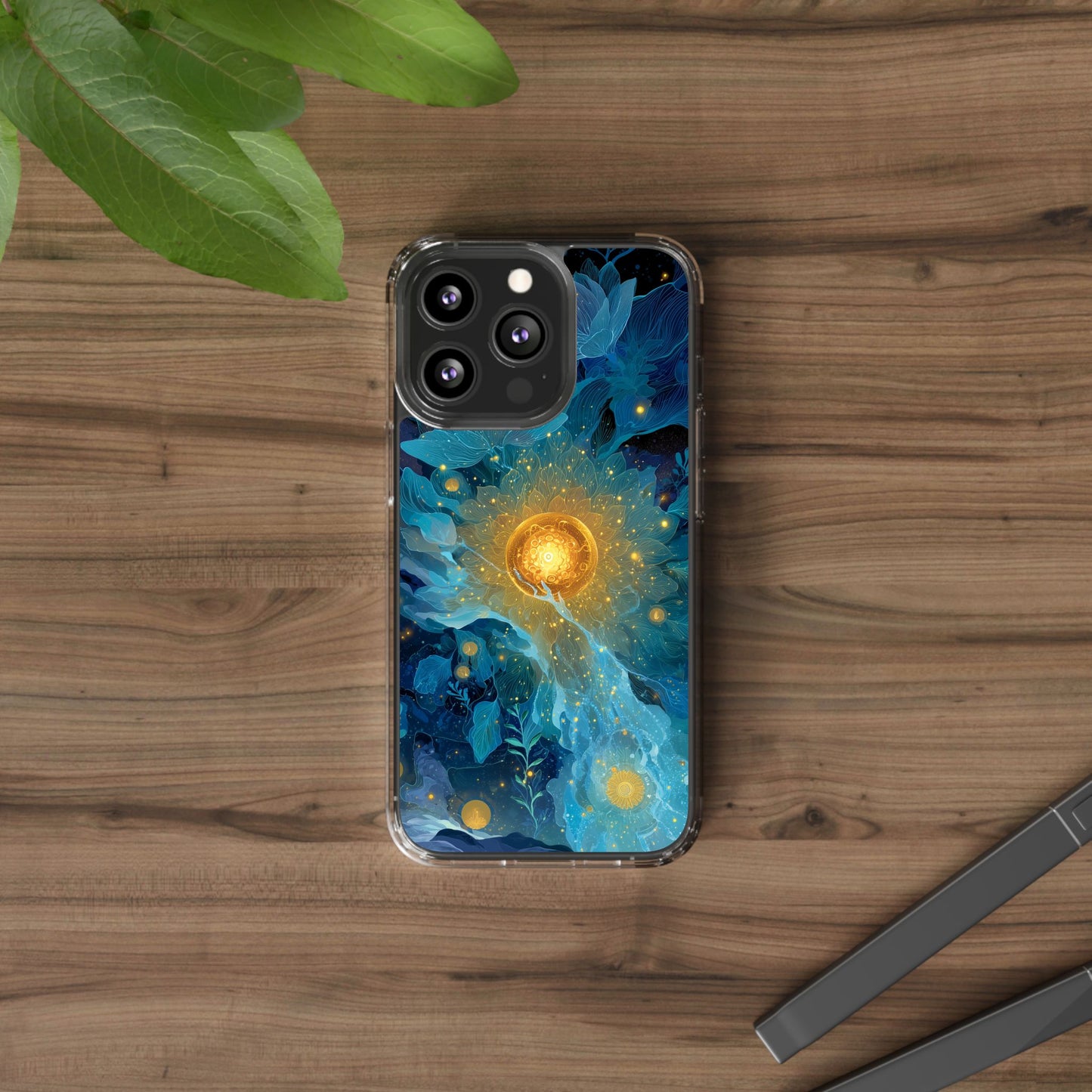 Celestial Nocturnal Bloom Clear Phone Case - Protective, Artistic Design for Nature Lovers