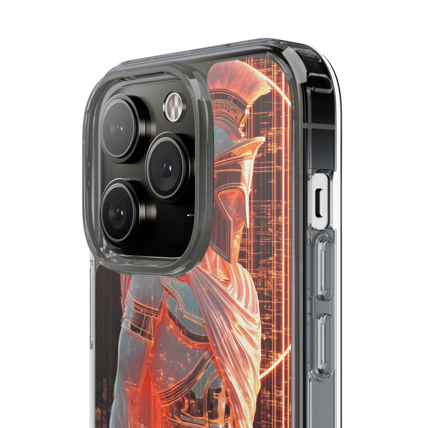 Mythical Ares Neon Warrior - Clear iPhone Case with Glowing Design