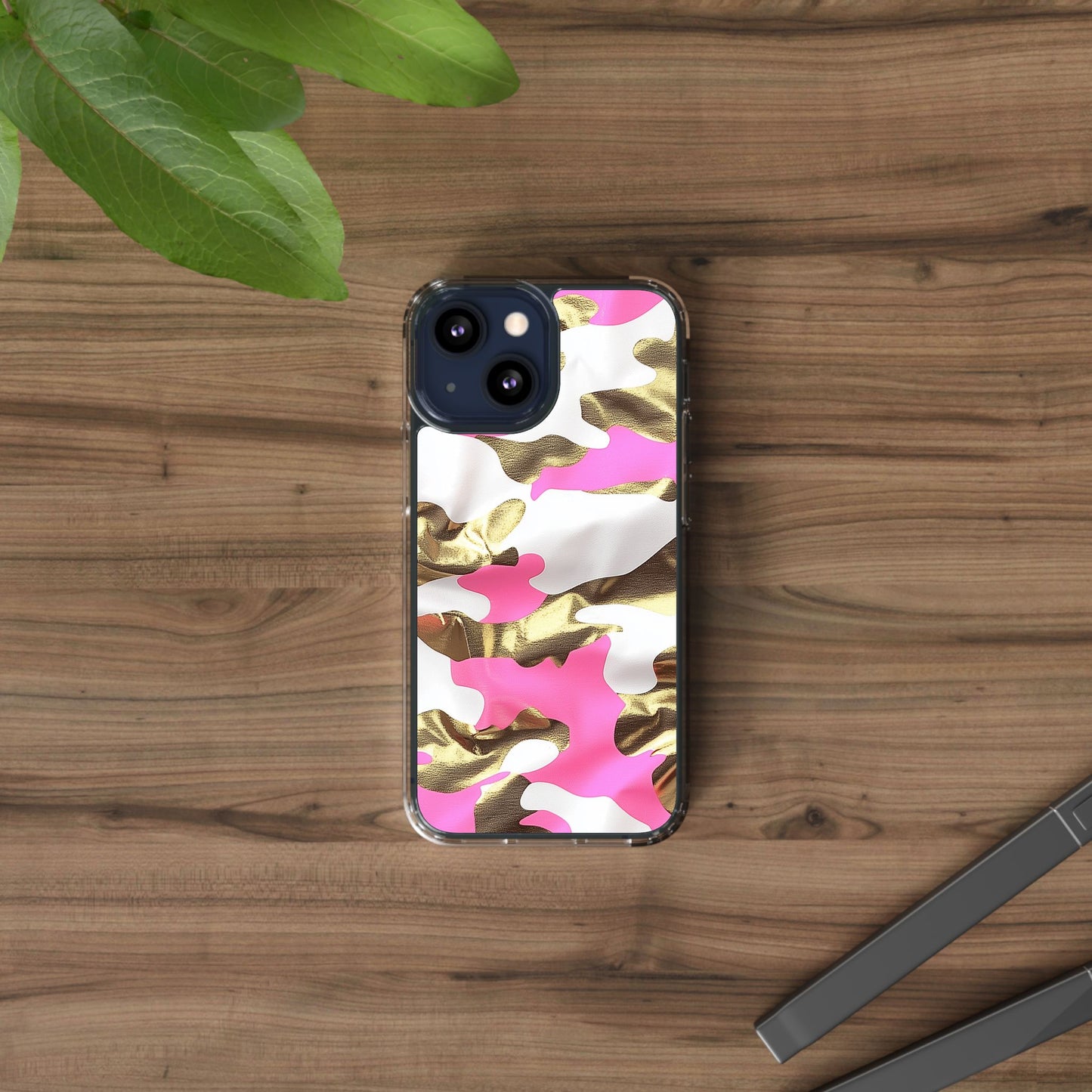 Gold and Pink Camo Phone Case – Stylish Clear Protective Design