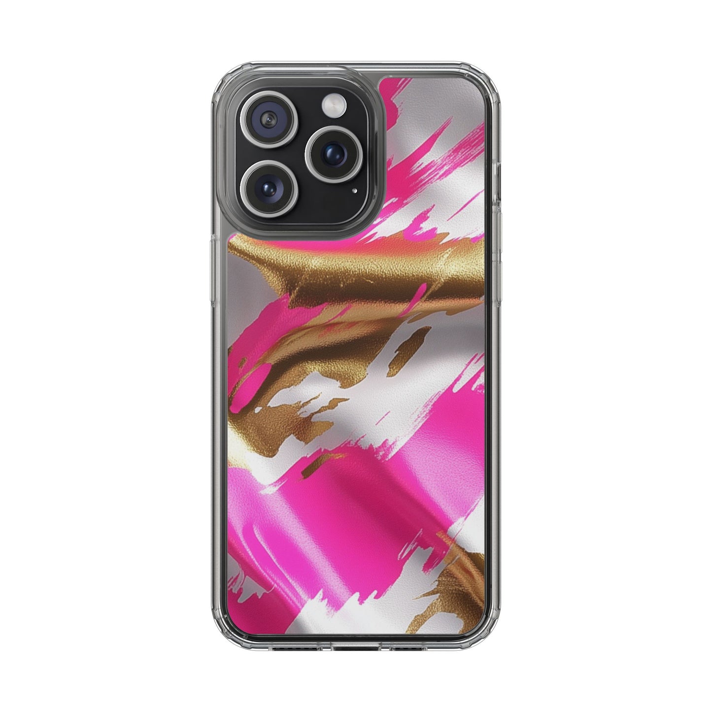 Stylish Clear Phone Case - Pink and Gold Abstract Design