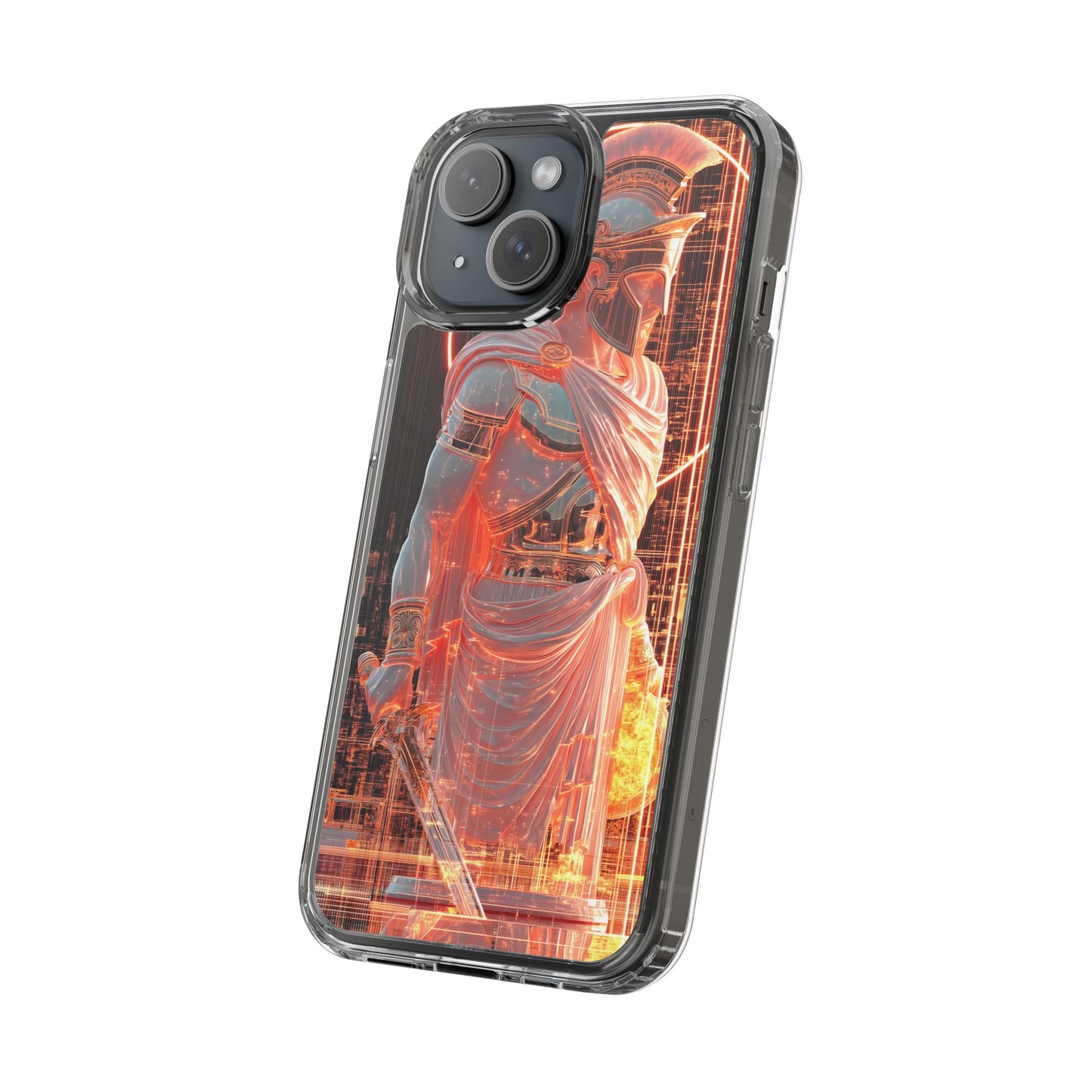Mythical Ares Neon Warrior - Clear iPhone Case with Glowing Design