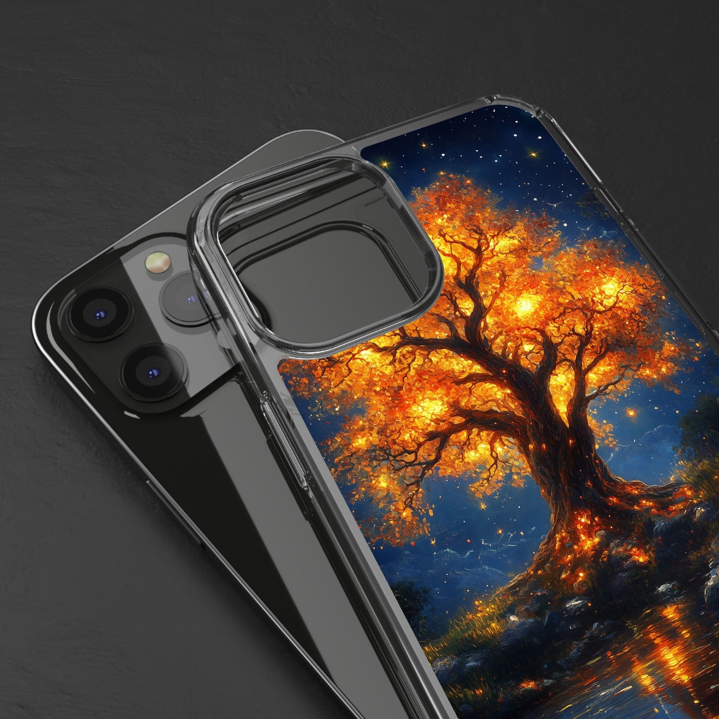 Nocturnal Illumination Tree Phone Case - Clear iPhone Cover with Glowing Autumn Design