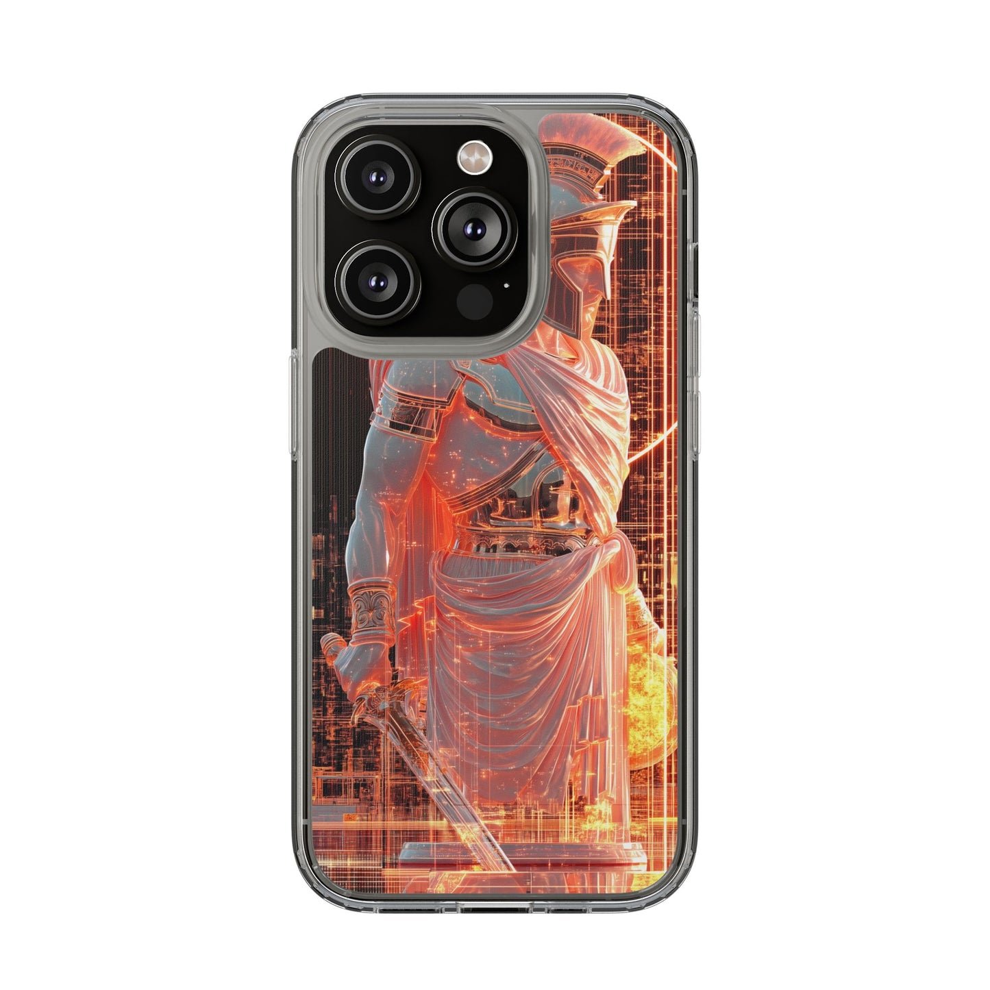 Mythical Ares Neon Warrior - Clear iPhone Case with Glowing Design