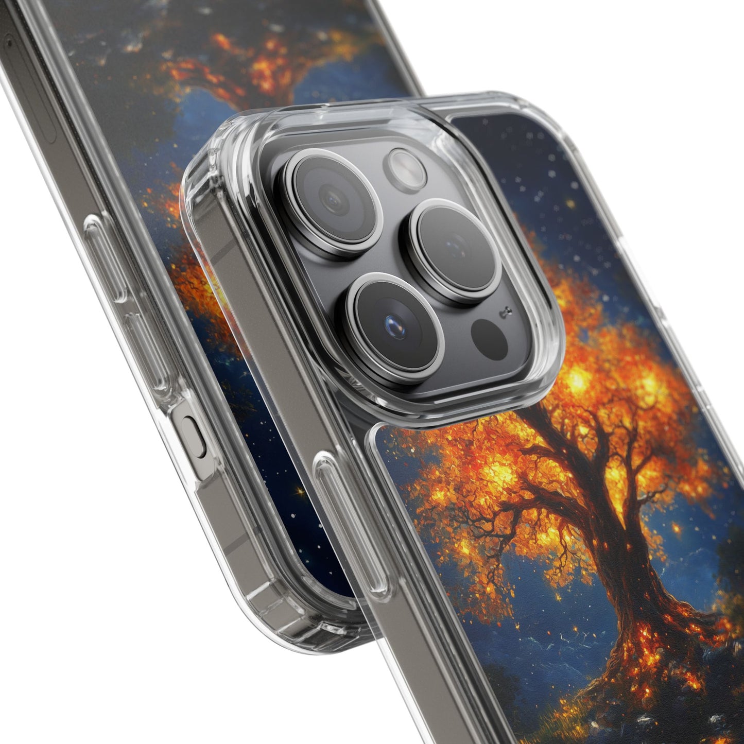Nocturnal Illumination Tree Phone Case - Clear iPhone Cover with Glowing Autumn Design