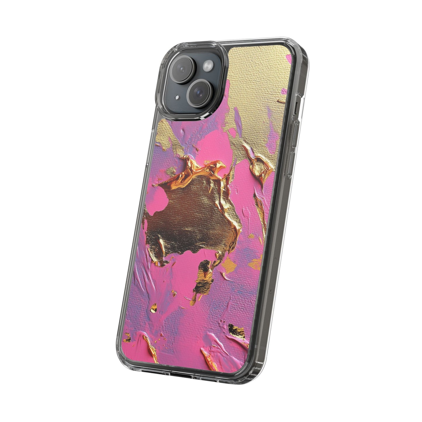 Artistic Clear iPhone Case - Gold and Pink Camo Abstract Design