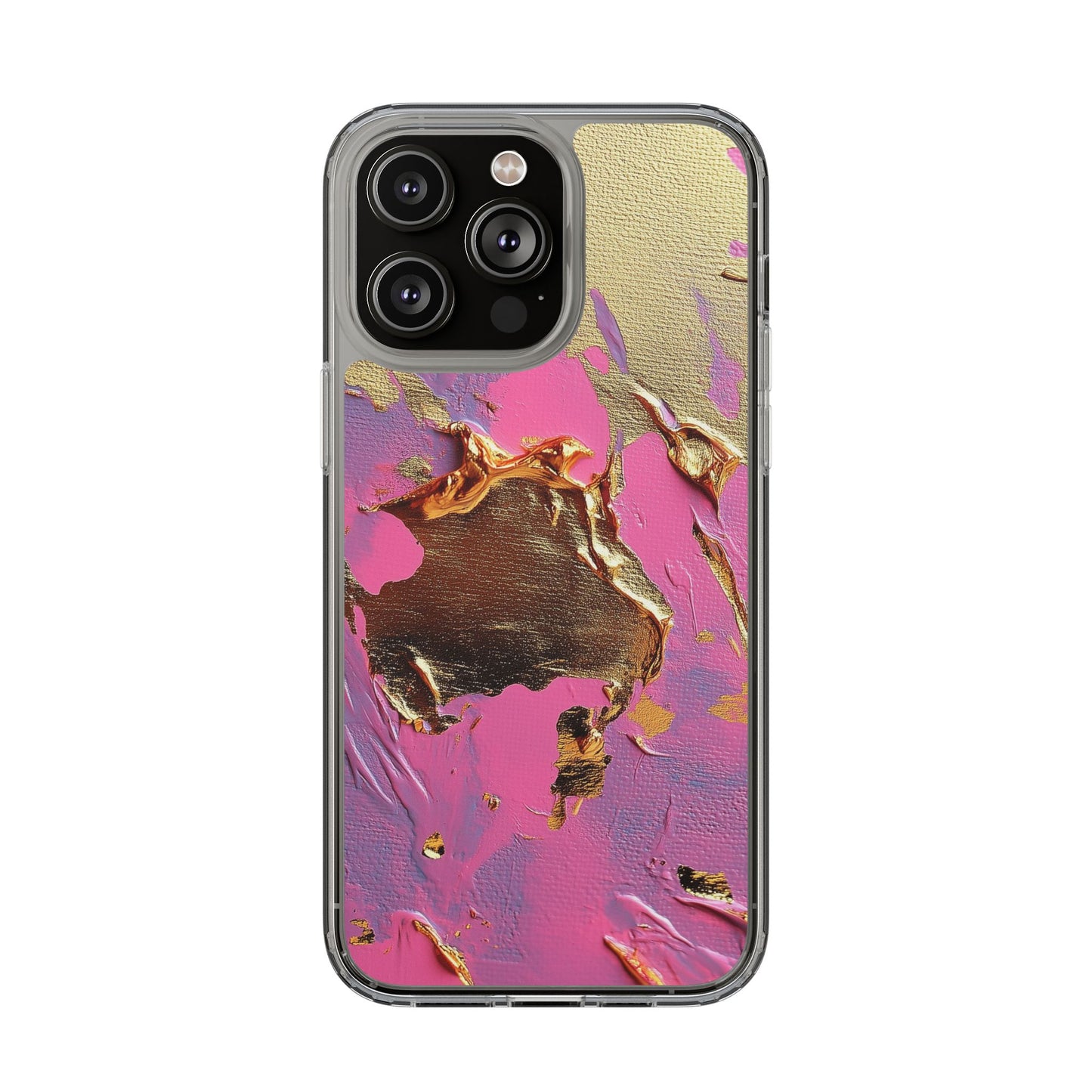 Artistic Clear iPhone Case - Gold and Pink Camo Abstract Design