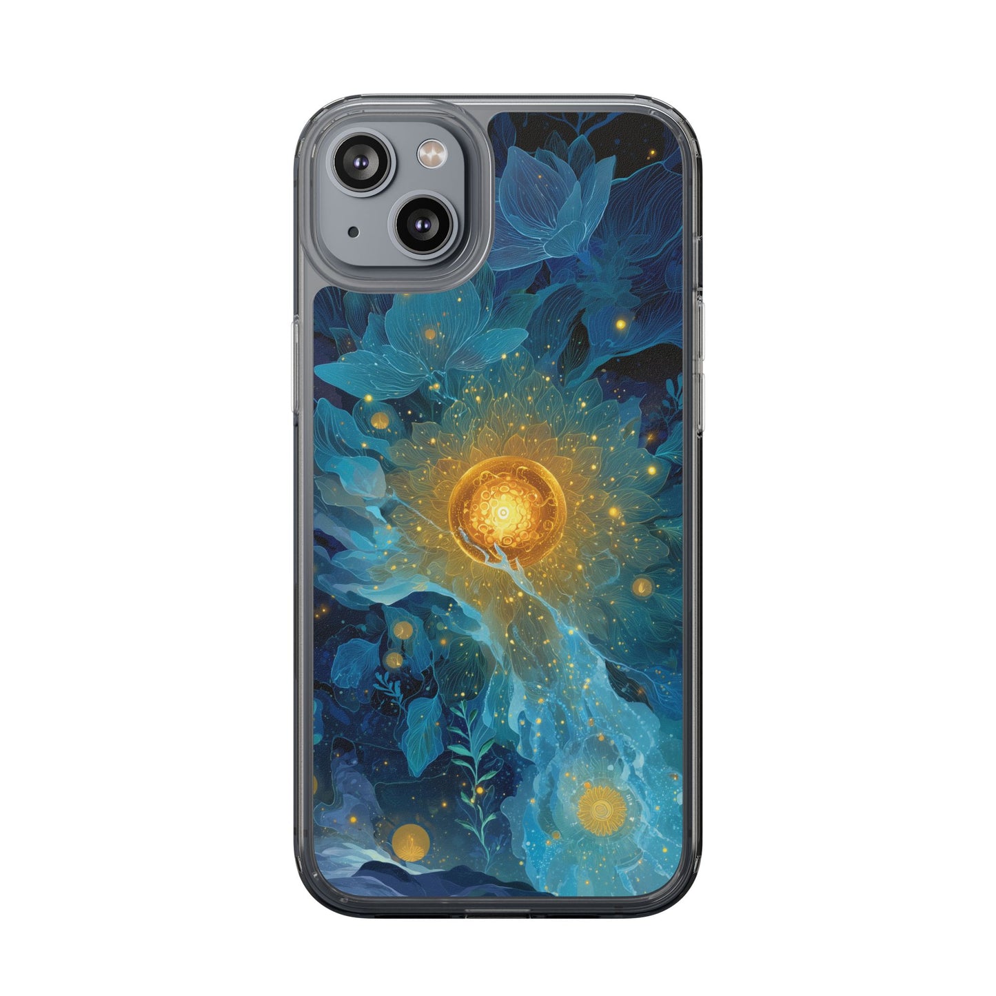 Celestial Nocturnal Bloom Clear Phone Case - Protective, Artistic Design for Nature Lovers