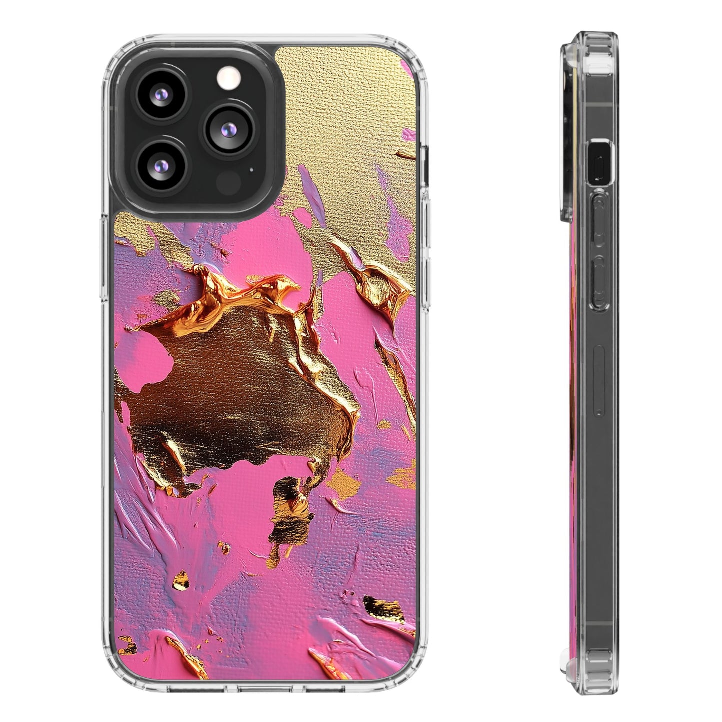Artistic Clear iPhone Case - Gold and Pink Camo Abstract Design
