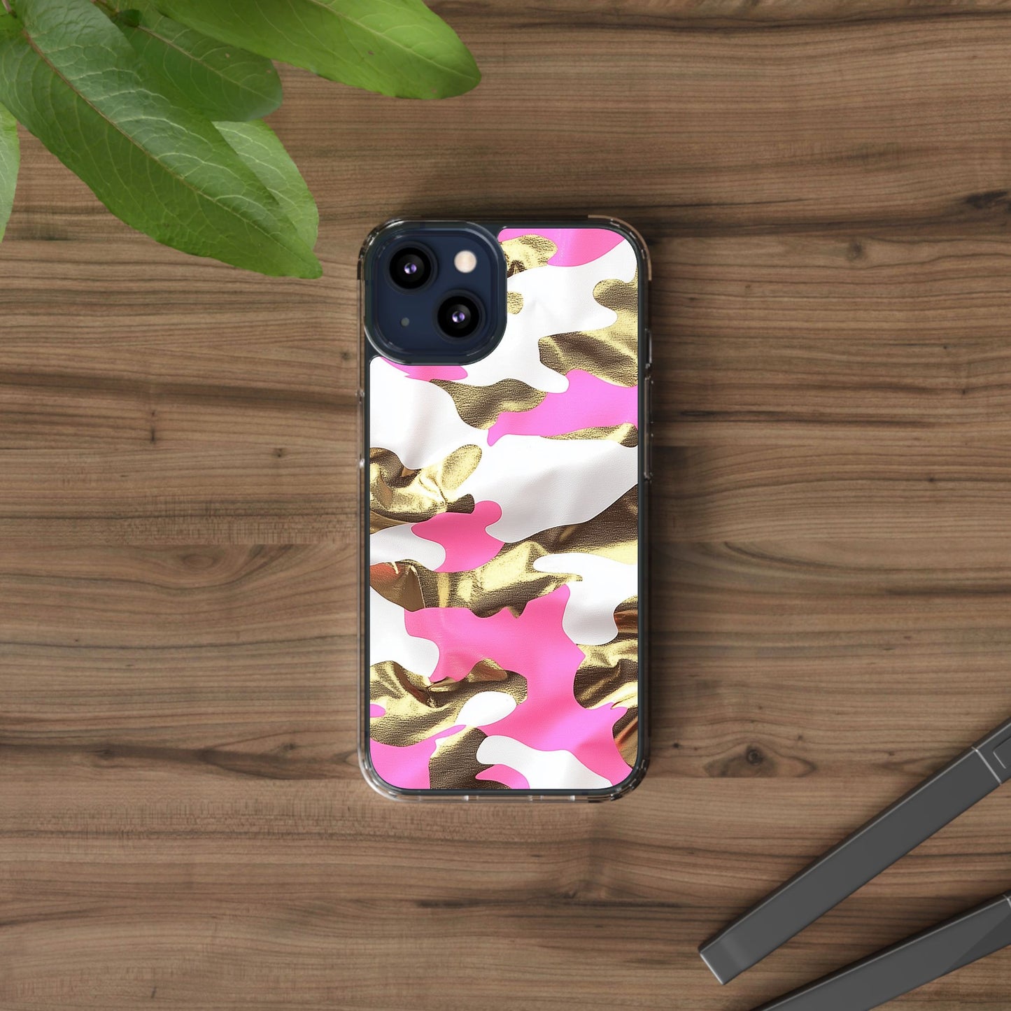 Gold and Pink Camo Phone Case – Stylish Clear Protective Design