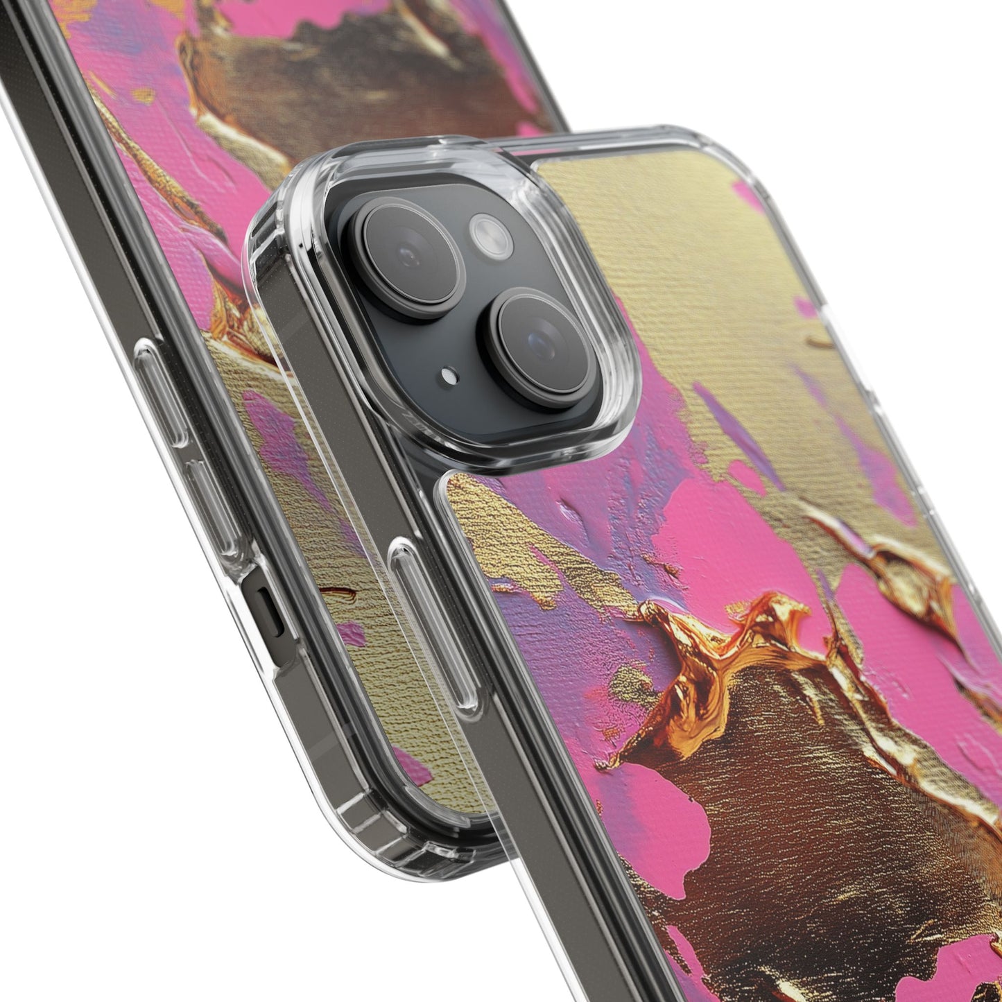 Artistic Clear iPhone Case - Gold and Pink Camo Abstract Design