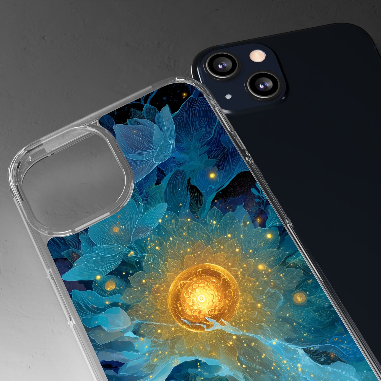 Celestial Nocturnal Bloom Clear Phone Case - Protective, Artistic Design for Nature Lovers