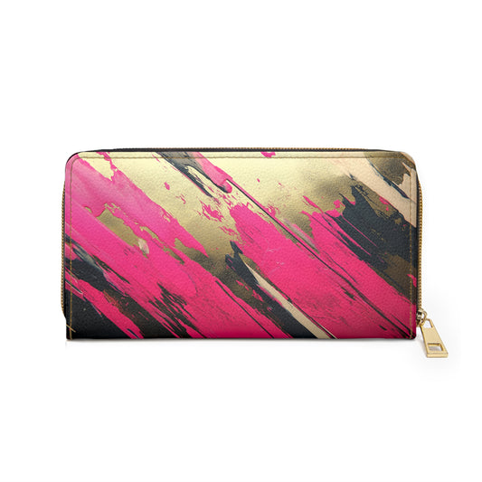 Bold Neon Pink & Gold Brush Cell Phone Clutch Wallet