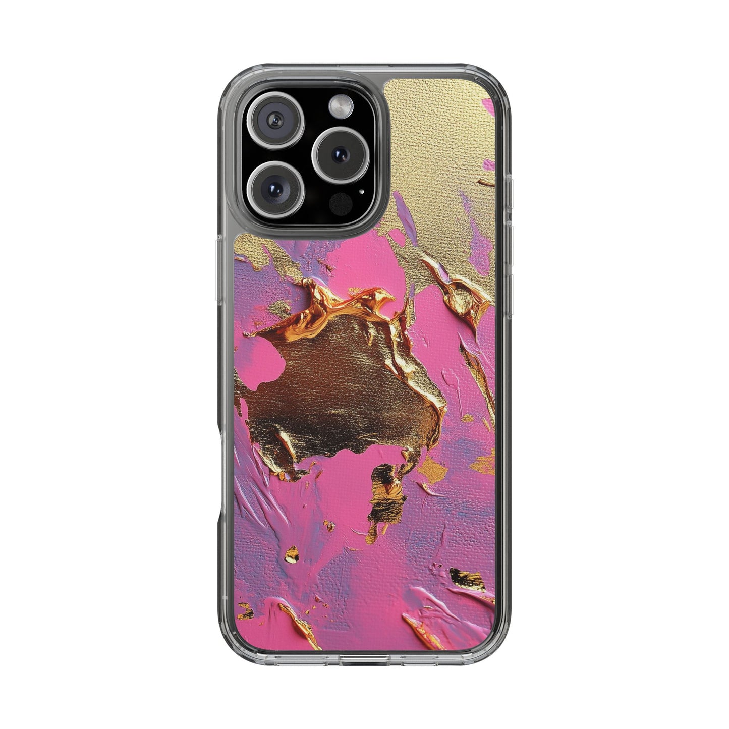 Artistic Clear iPhone Case - Gold and Pink Camo Abstract Design