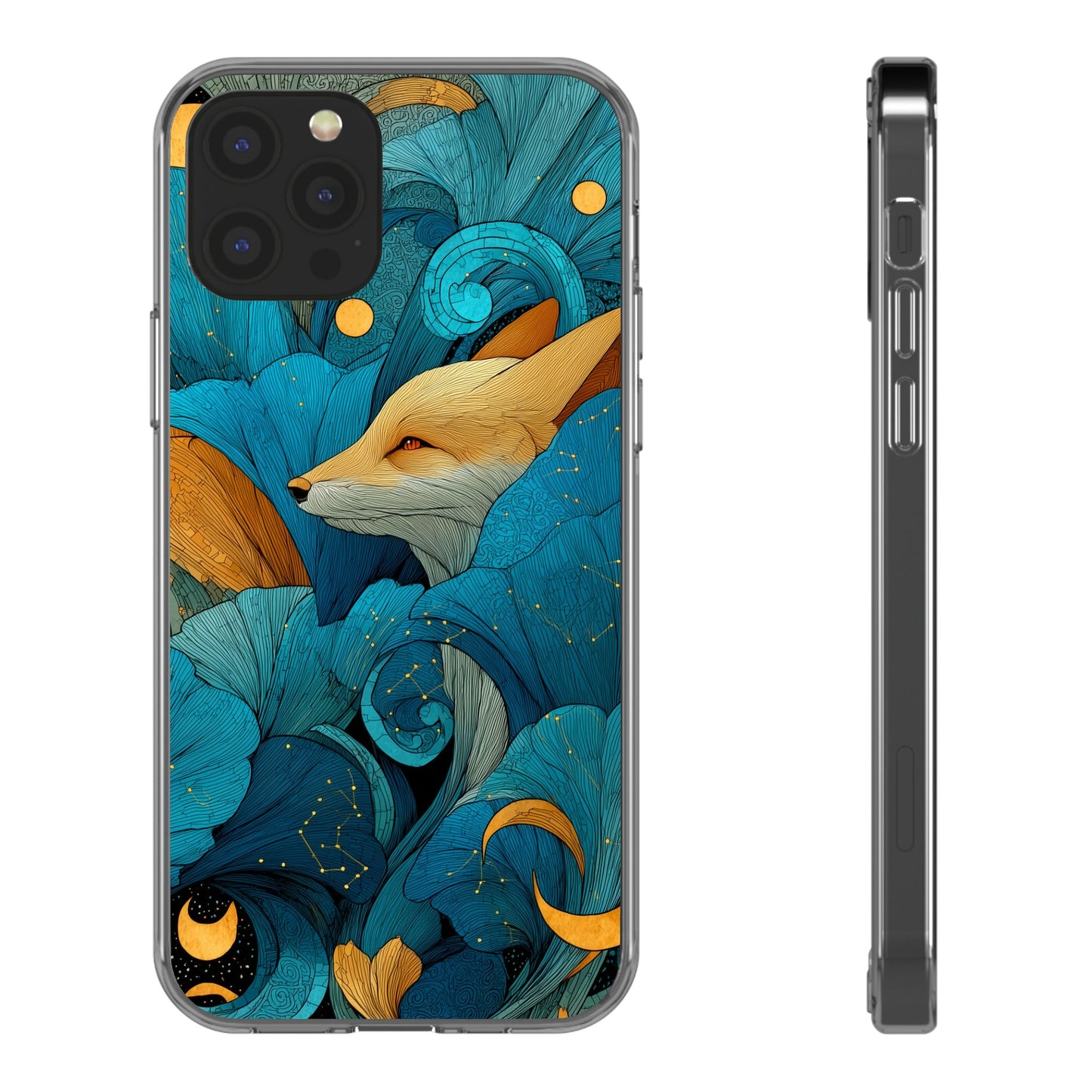Vibrant Fox Clear Phone Case - Boho Floral iPhone Cover Nature Inspired Gift