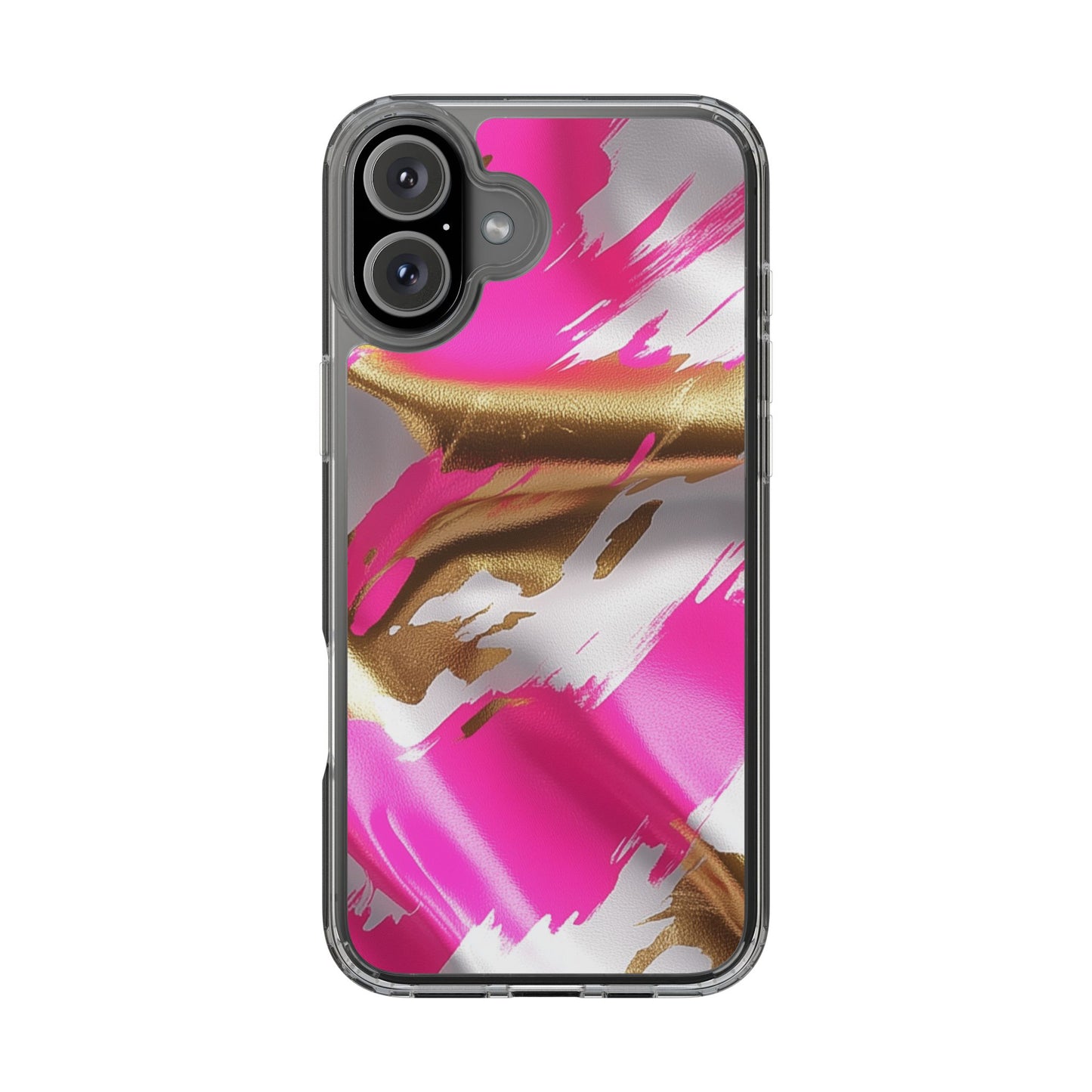 Stylish Clear Phone Case - Pink and Gold Abstract Design