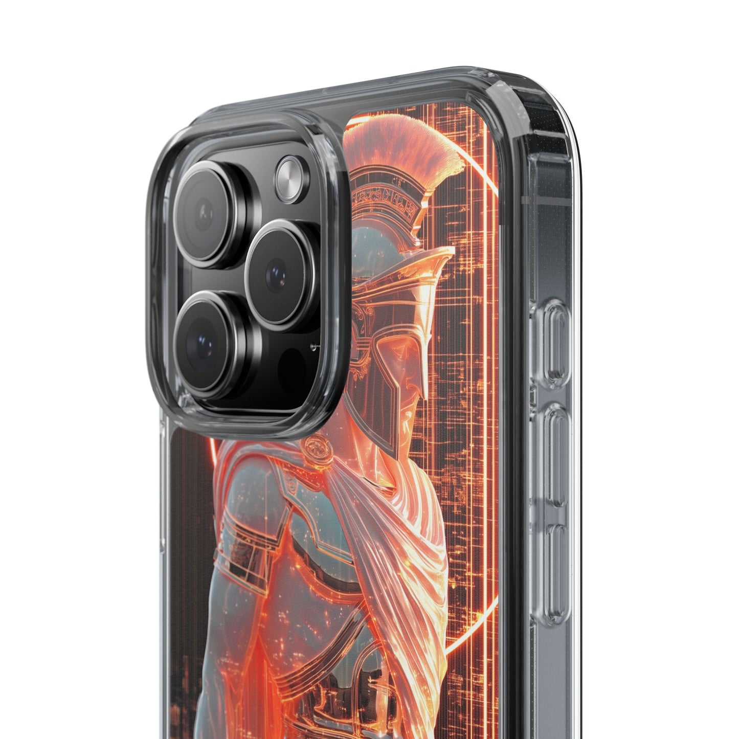 Mythical Ares Neon Warrior - Clear iPhone Case with Glowing Design