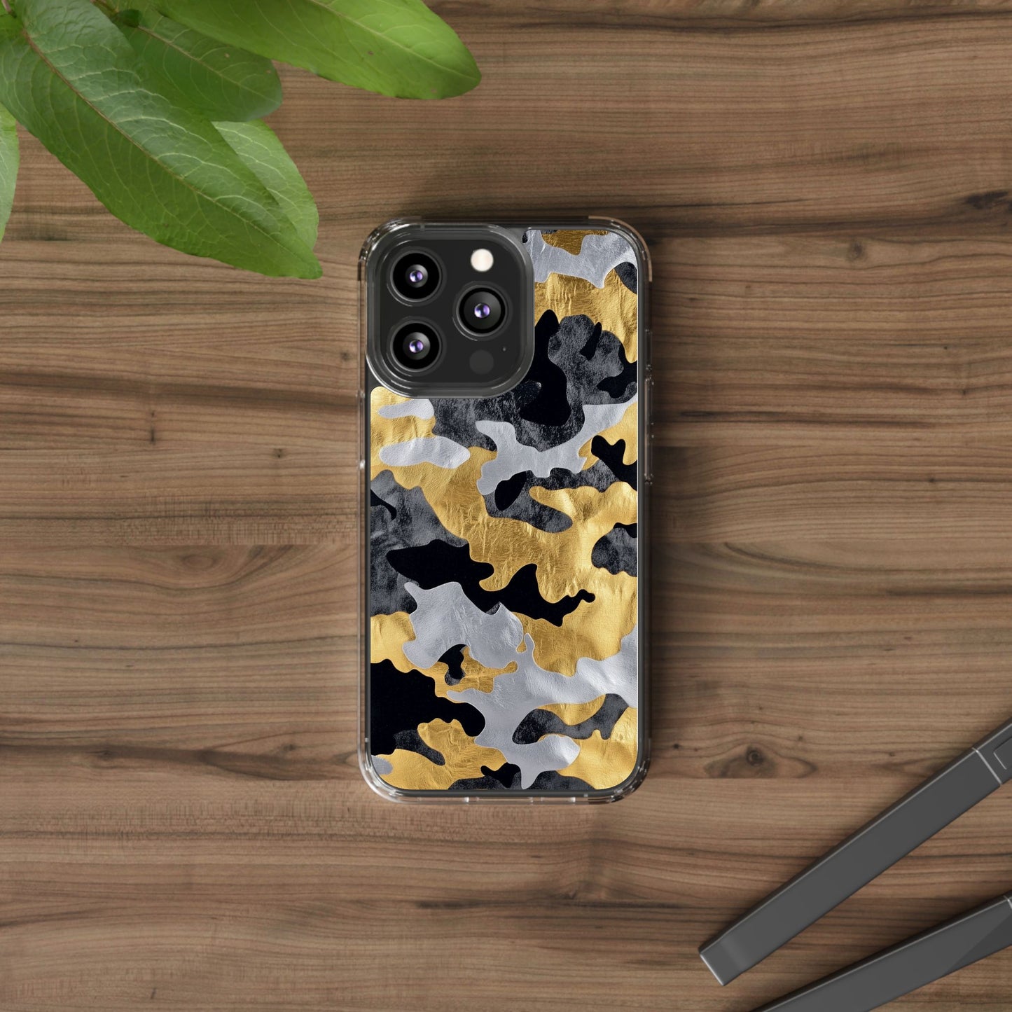 Metallic Gold Camo Clear Phone Case - Stylish Phone Cover