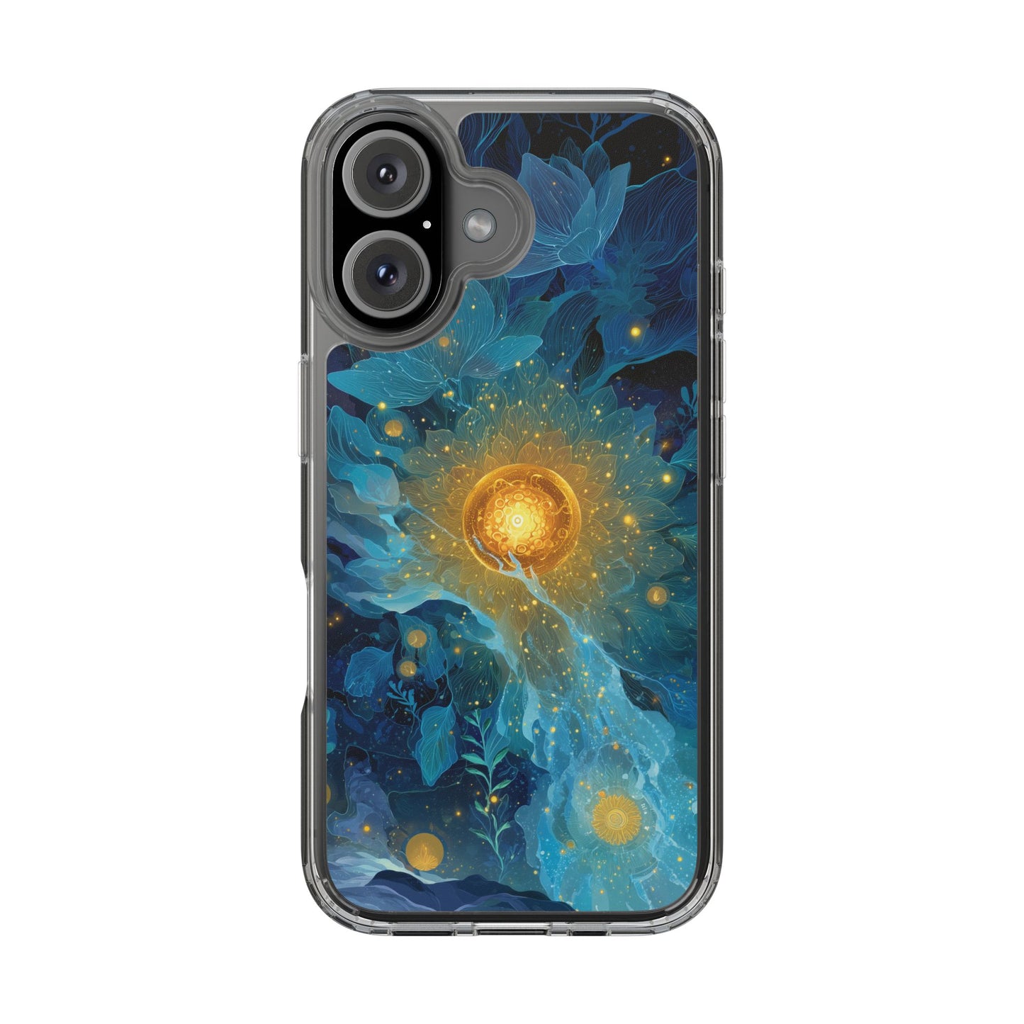 Celestial Nocturnal Bloom Clear Phone Case - Protective, Artistic Design for Nature Lovers