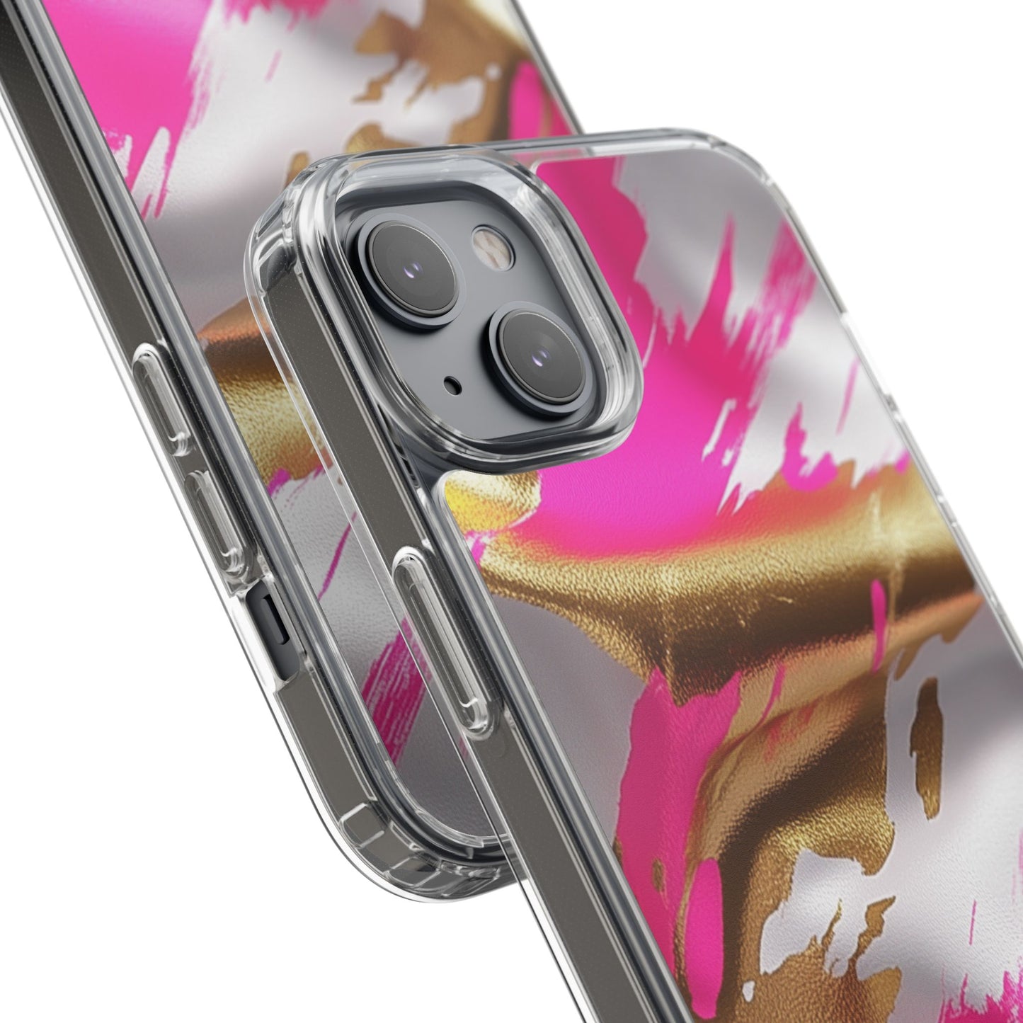Stylish Clear Phone Case - Pink and Gold Abstract Design