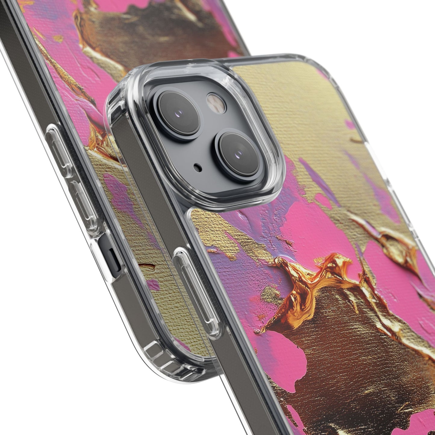 Artistic Clear iPhone Case - Gold and Pink Camo Abstract Design