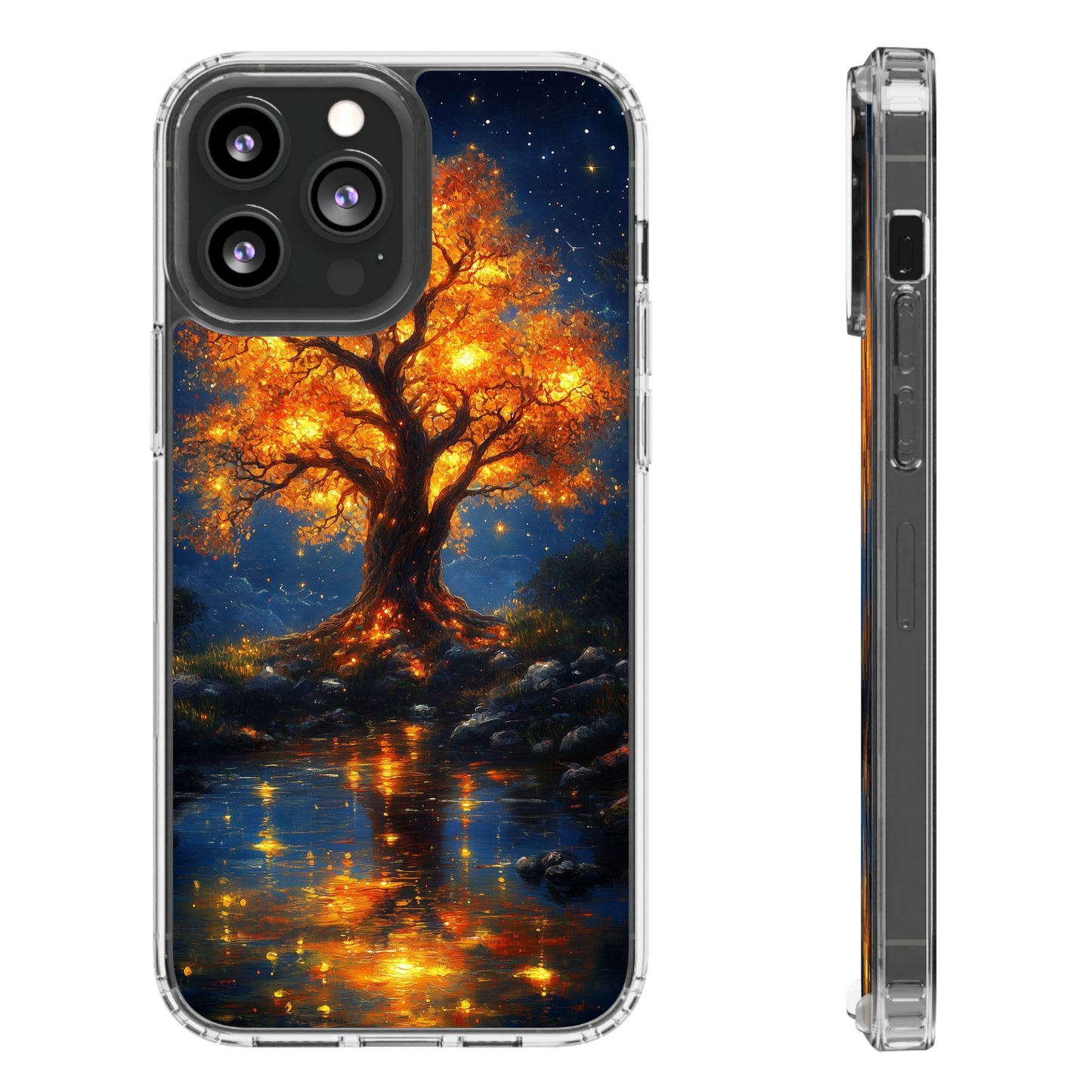 Nocturnal Illumination Tree Phone Case - Clear iPhone Cover with Glowing Autumn Design
