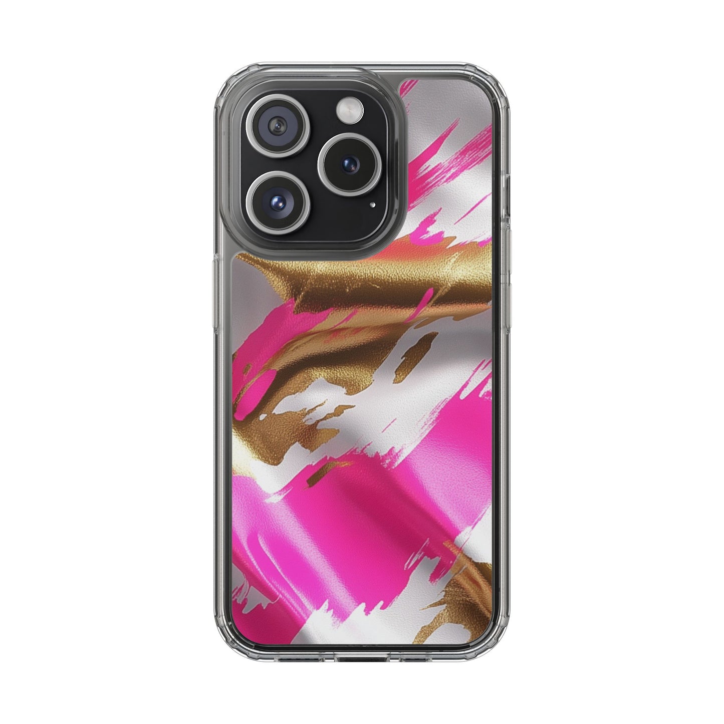 Stylish Clear Phone Case - Pink and Gold Abstract Design