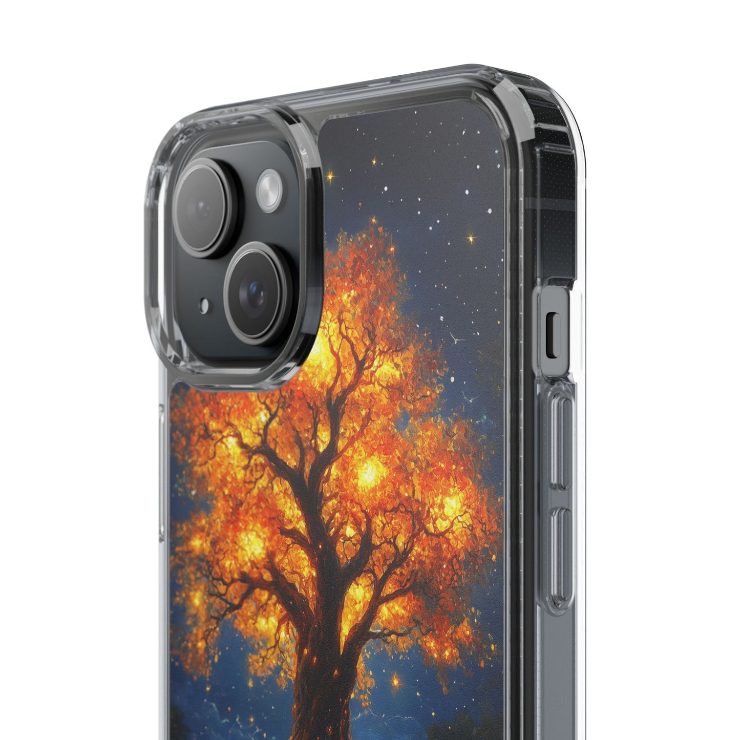 Nocturnal Illumination Tree Phone Case - Clear iPhone Cover with Glowing Autumn Design
