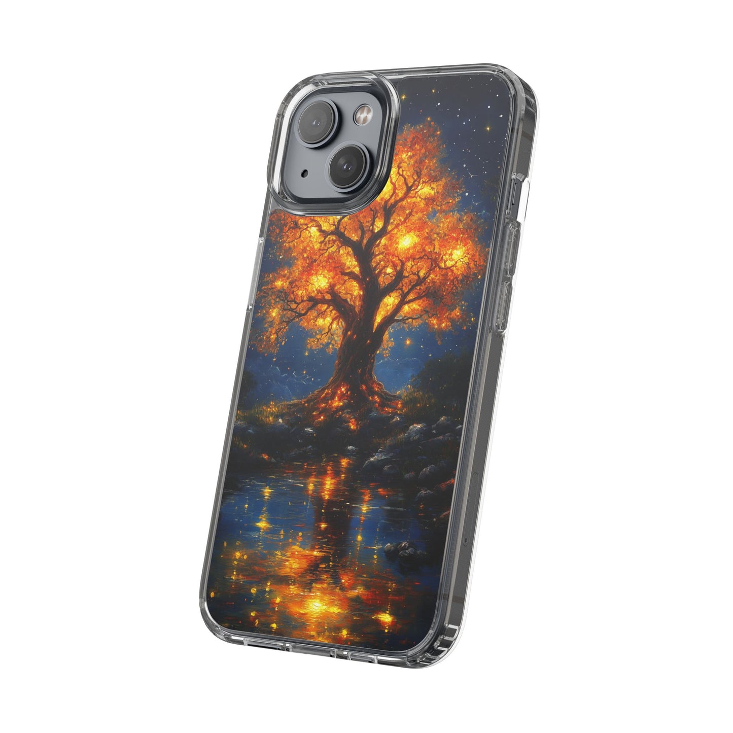 Nocturnal Illumination Tree Phone Case - Clear iPhone Cover with Glowing Autumn Design