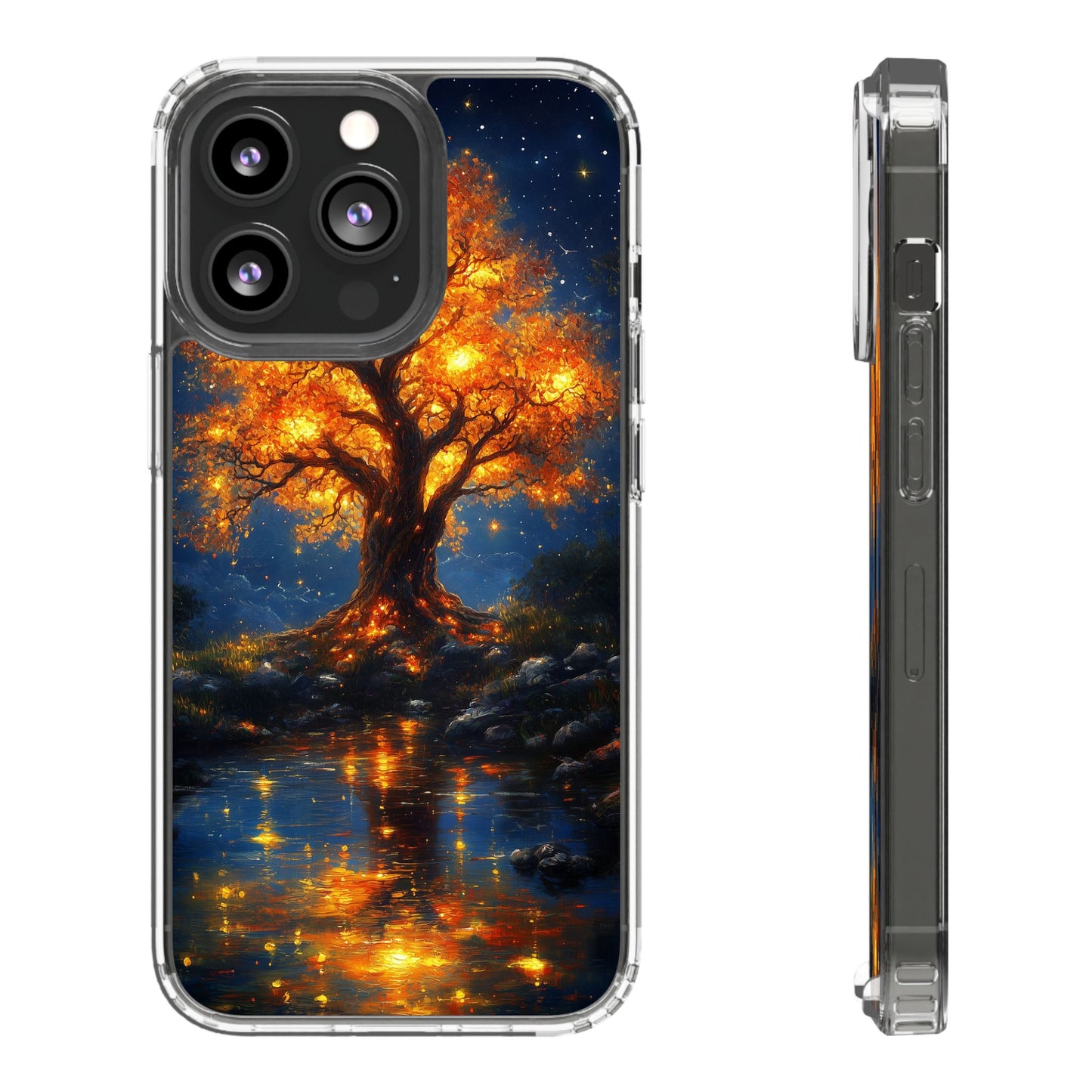 Nocturnal Illumination Tree Phone Case - Clear iPhone Cover with Glowing Autumn Design