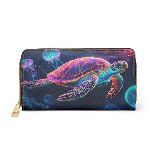 Colorful Bioluminescent Turtle – Ocean Inspired Cell Phone Clutch Wallet for Sea Life Lovers