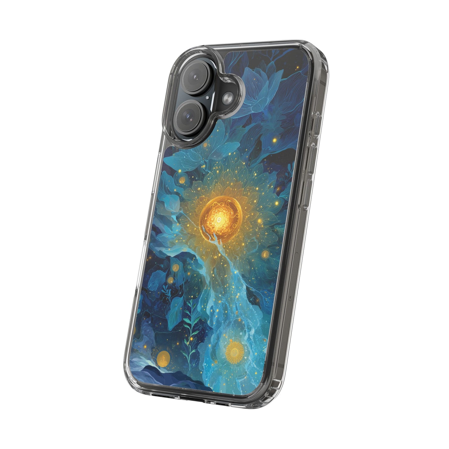 Celestial Nocturnal Bloom Clear Phone Case - Protective, Artistic Design for Nature Lovers