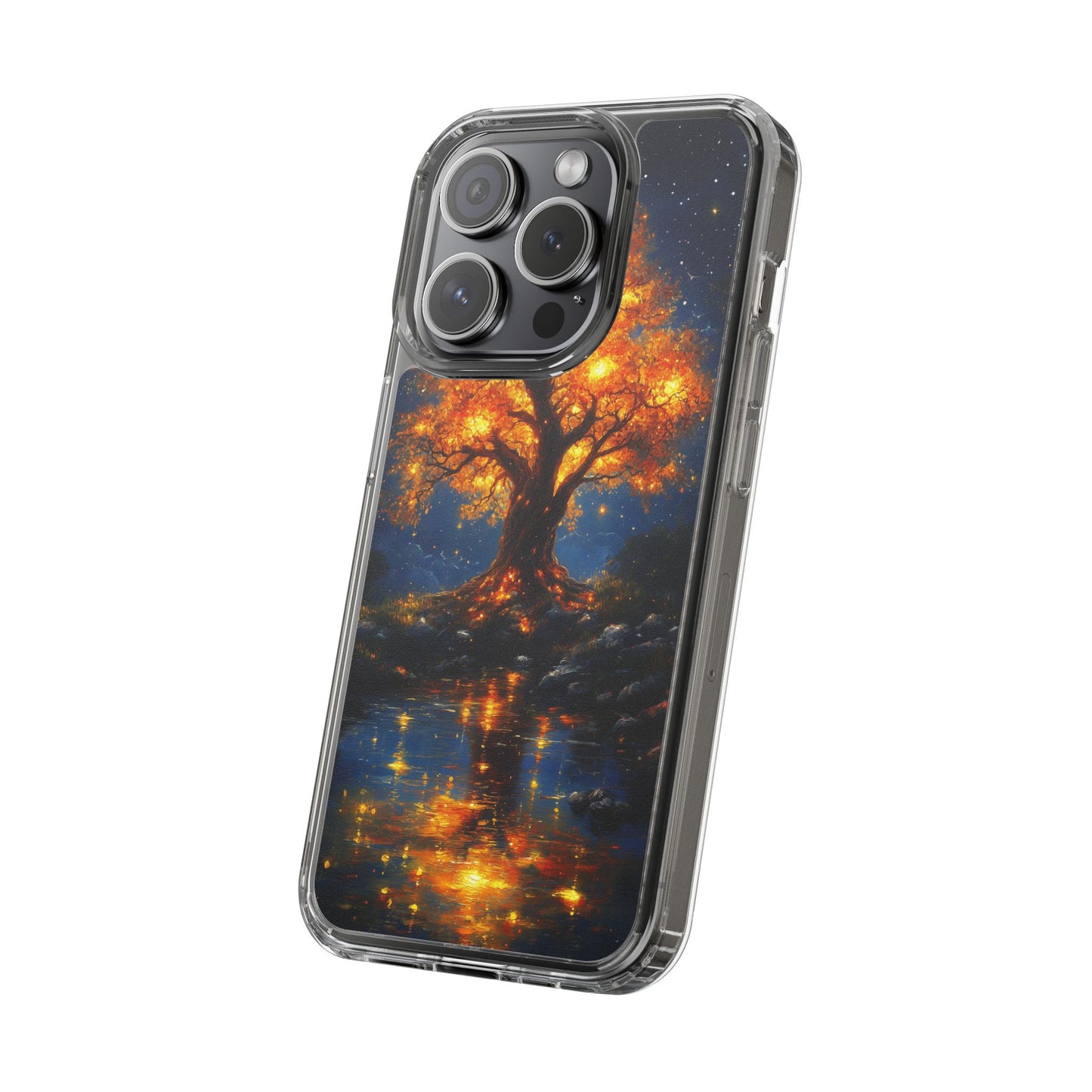 Nocturnal Illumination Tree Phone Case - Clear iPhone Cover with Glowing Autumn Design