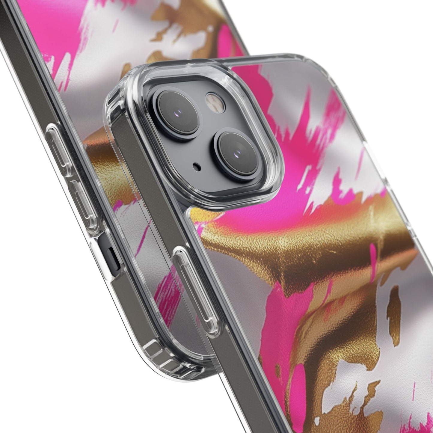 Stylish Clear Phone Case - Pink and Gold Abstract Design