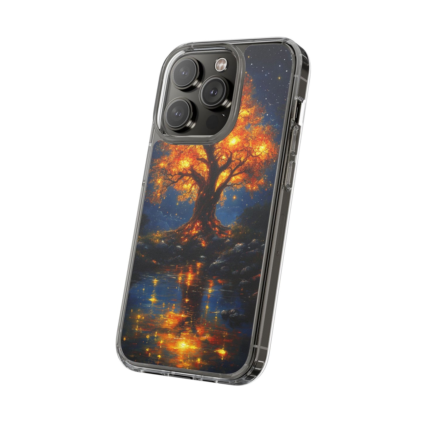Nocturnal Illumination Tree Phone Case - Clear iPhone Cover with Glowing Autumn Design