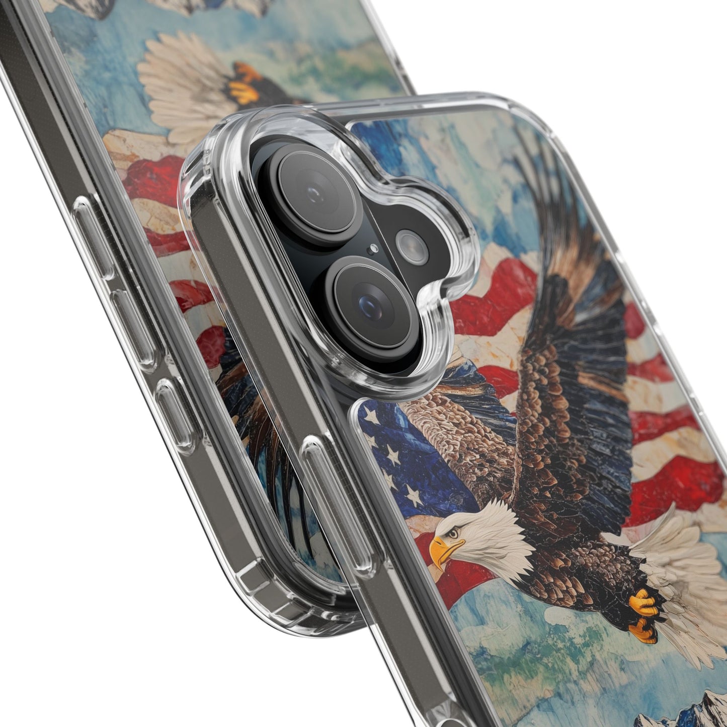 Patriotic Eagle Clear iPhone Case – American Flag Design, Fly High Stay Free for True Patriots
