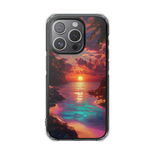 Iridescent Tropical Sunset Magnetic Clear Impact iPhone Case